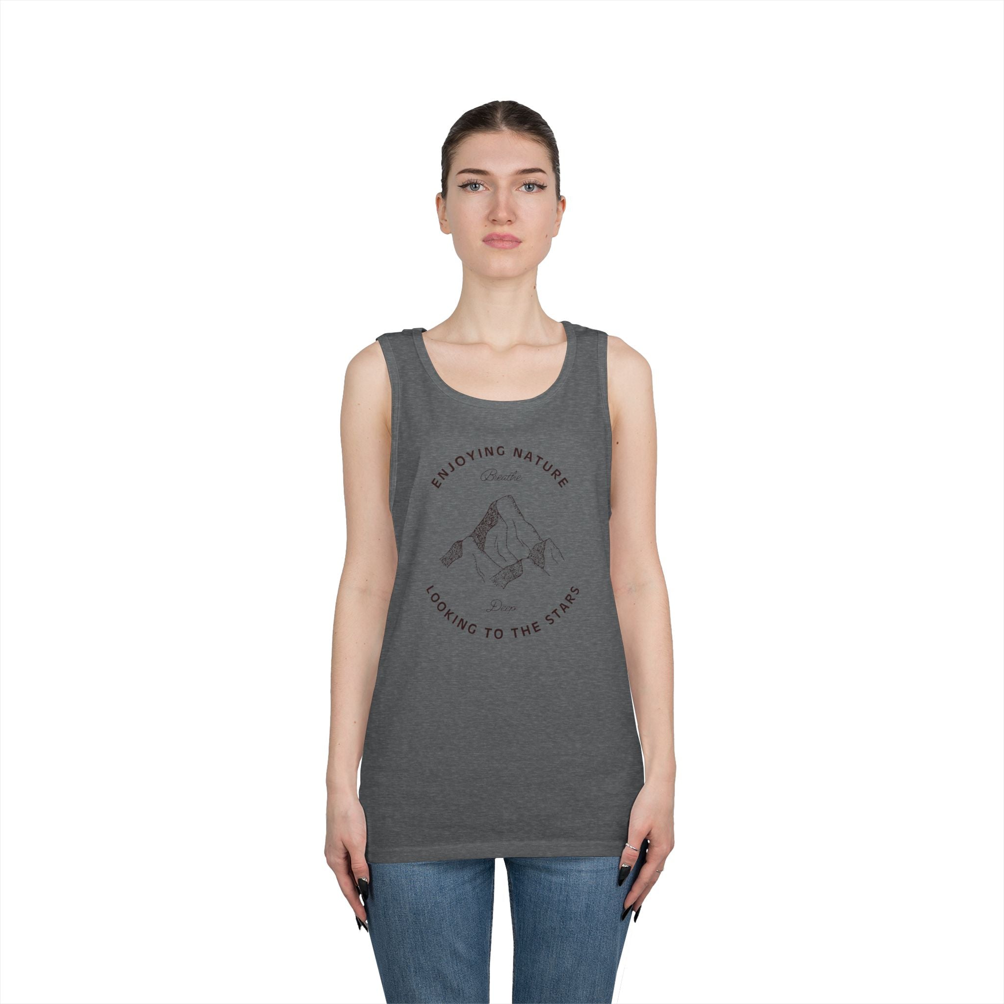 Nature Mountain Tank Top — "Enjoying Nature, Looking to the Stars" Minimalist Outdoor Tee