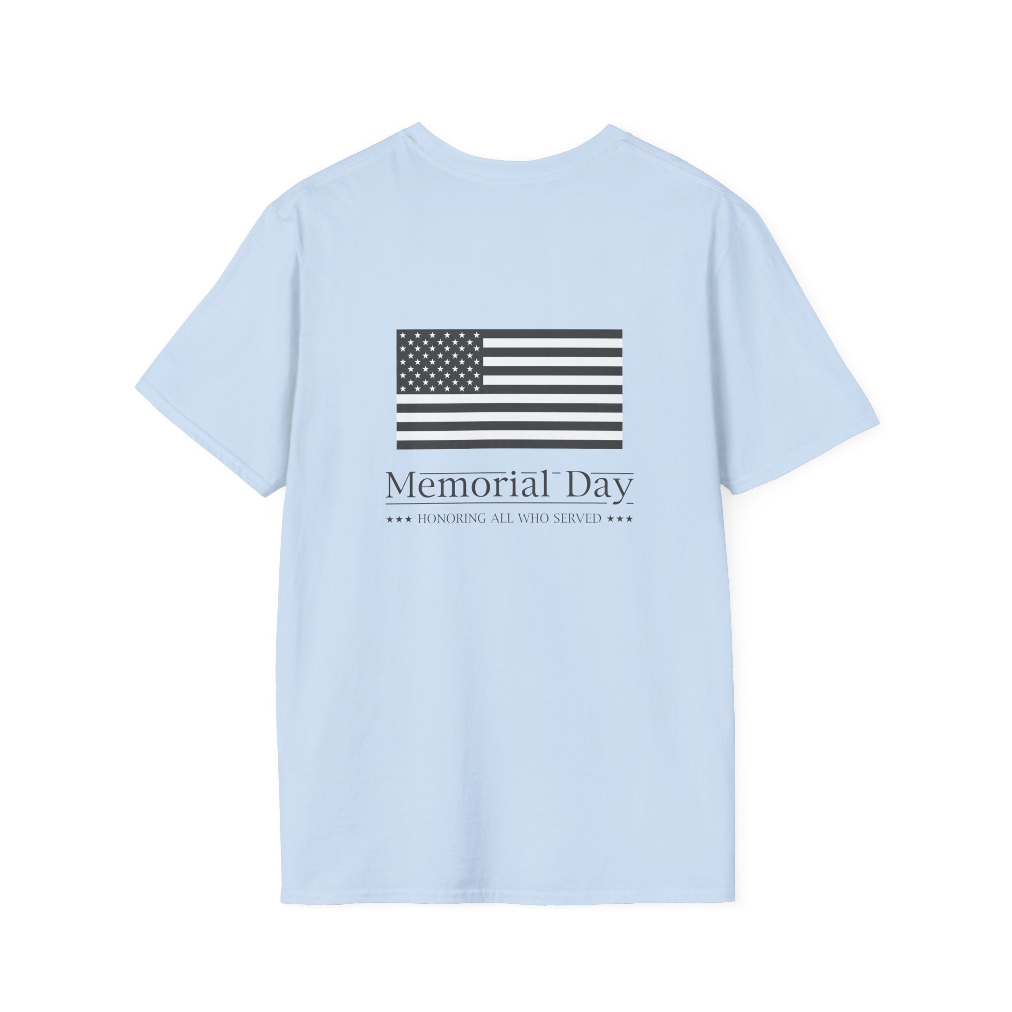 Memorial Day T-Shirt – 'Memorial Day' Script Front & American Flag Back