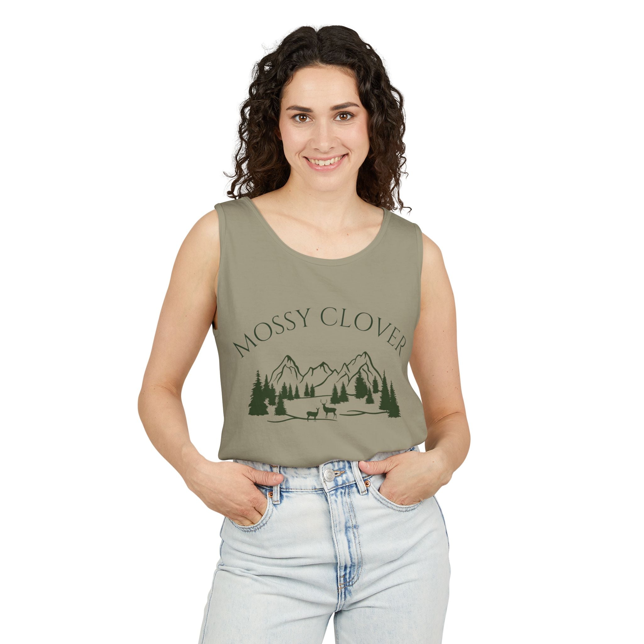 Mossy Clover Mountain Tank Top — Outdoor Nature Graphic Tank
