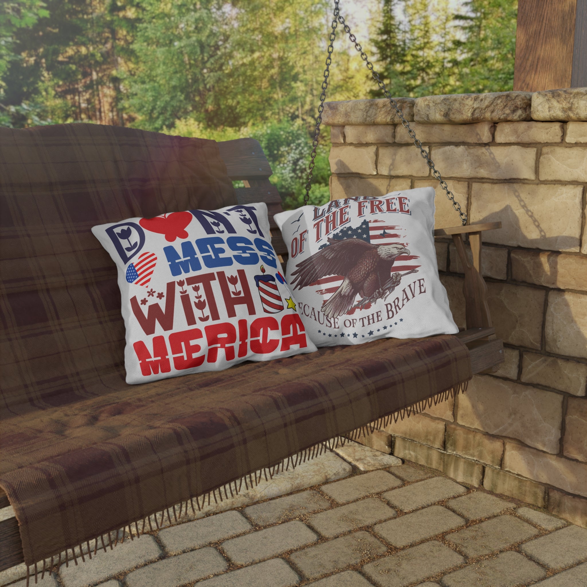Patriotic Americana Throw Pillow  - 4th of July Outdoor Pillow