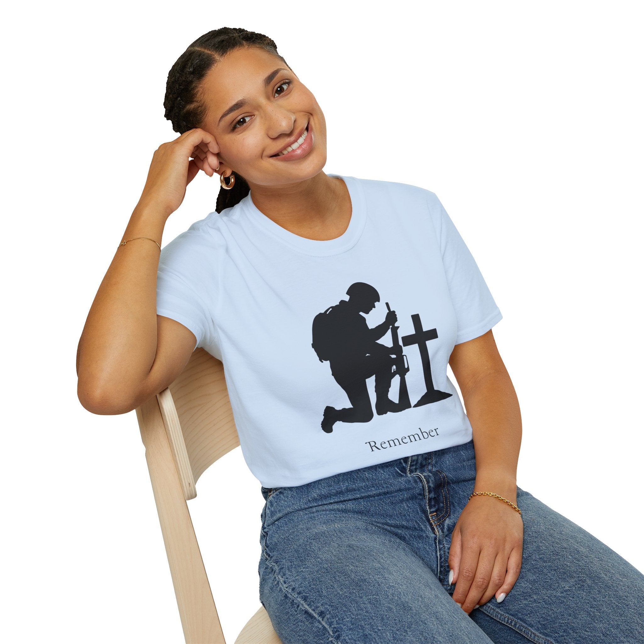 Remember Soldier Kneeling Cross T-Shirt — Military Memorial Tee