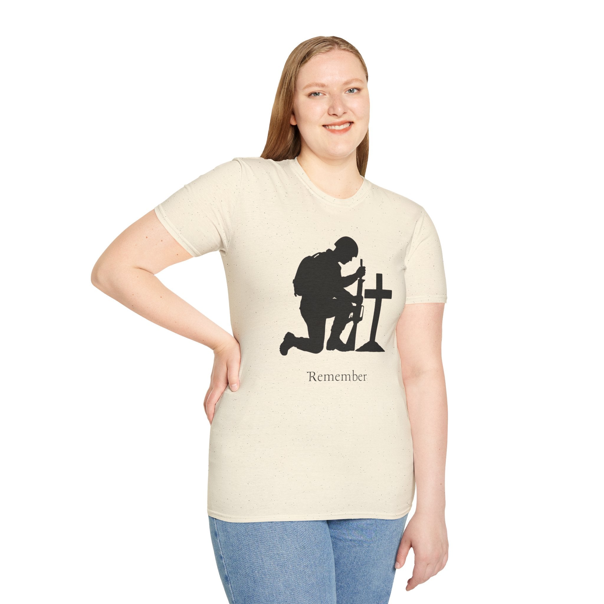 Remember Soldier Kneeling Cross T-Shirt — Military Memorial Tee