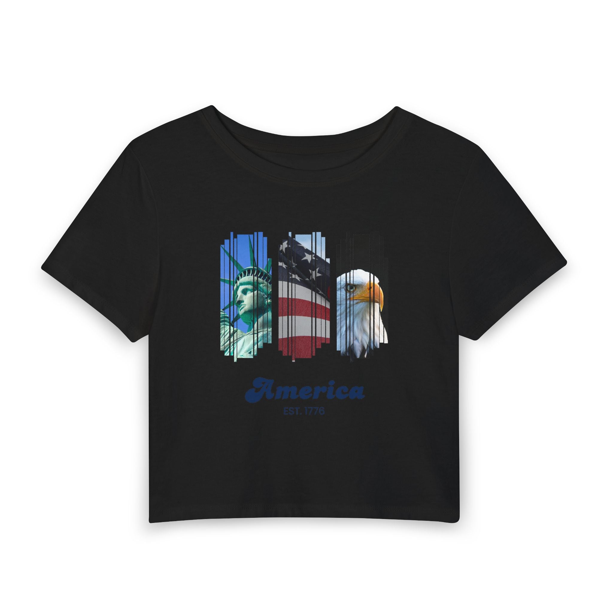 America Graphic Tee — Patriotic Bald Eagle & Flag Women’s Baby Tee