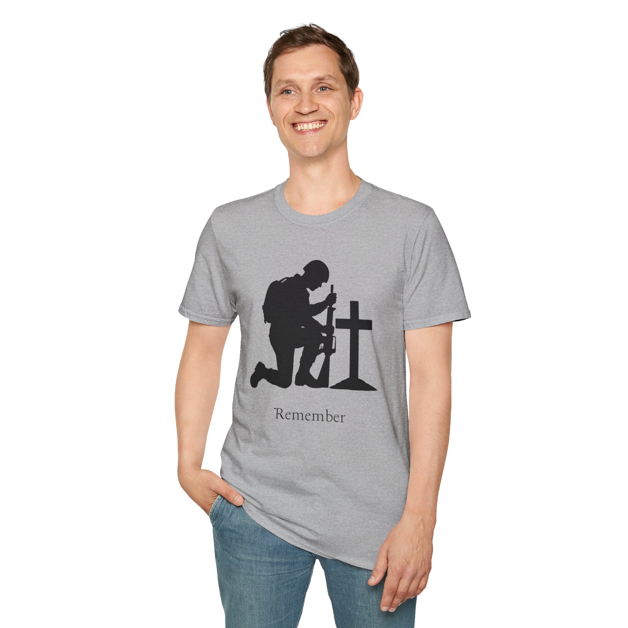 Remember Soldier Kneeling Cross T-Shirt — Military Memorial Tee