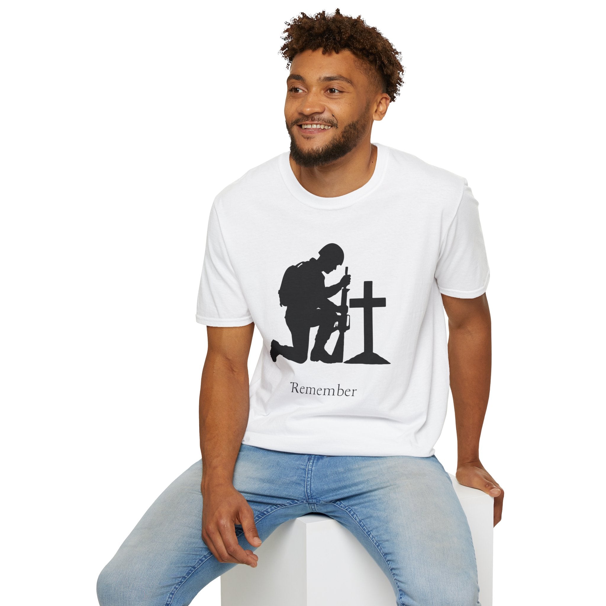 Remember Soldier Kneeling Cross T-Shirt — Military Memorial Tee