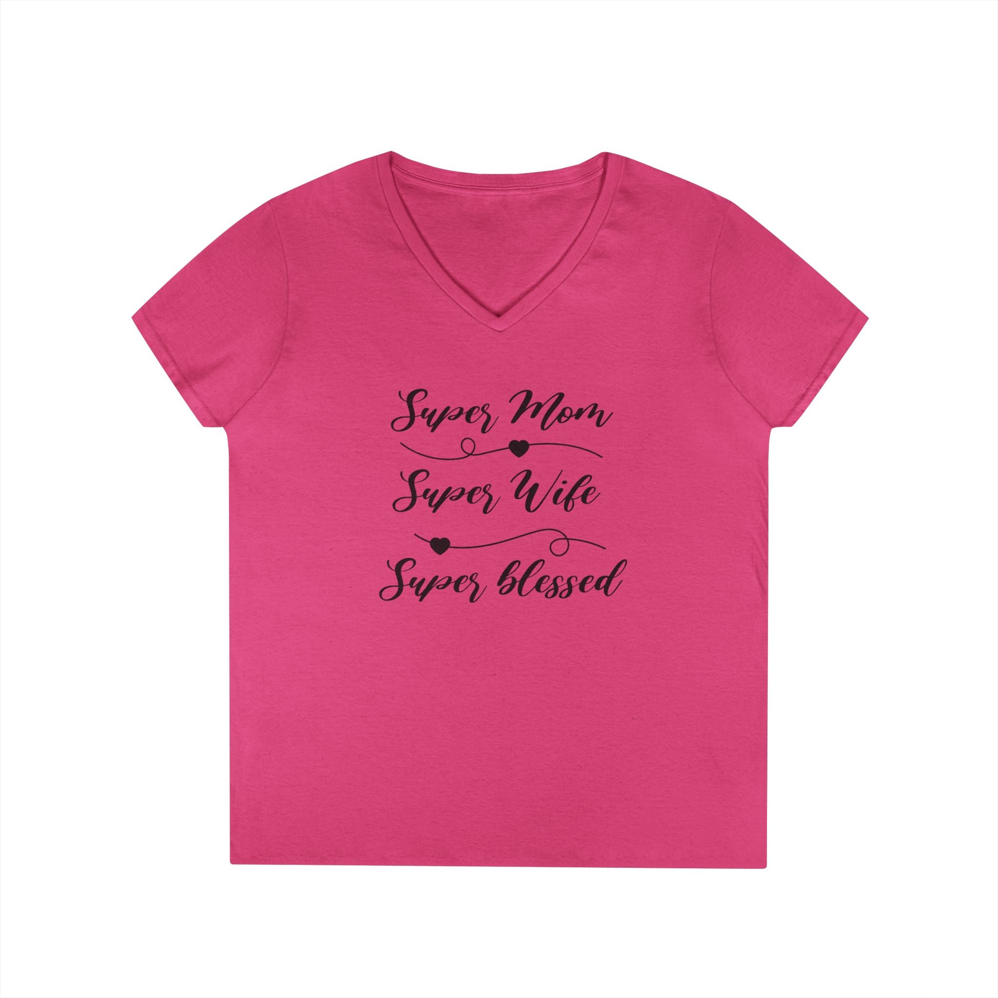 Super Mom Super Wife Super Blessed V-Neck Tee