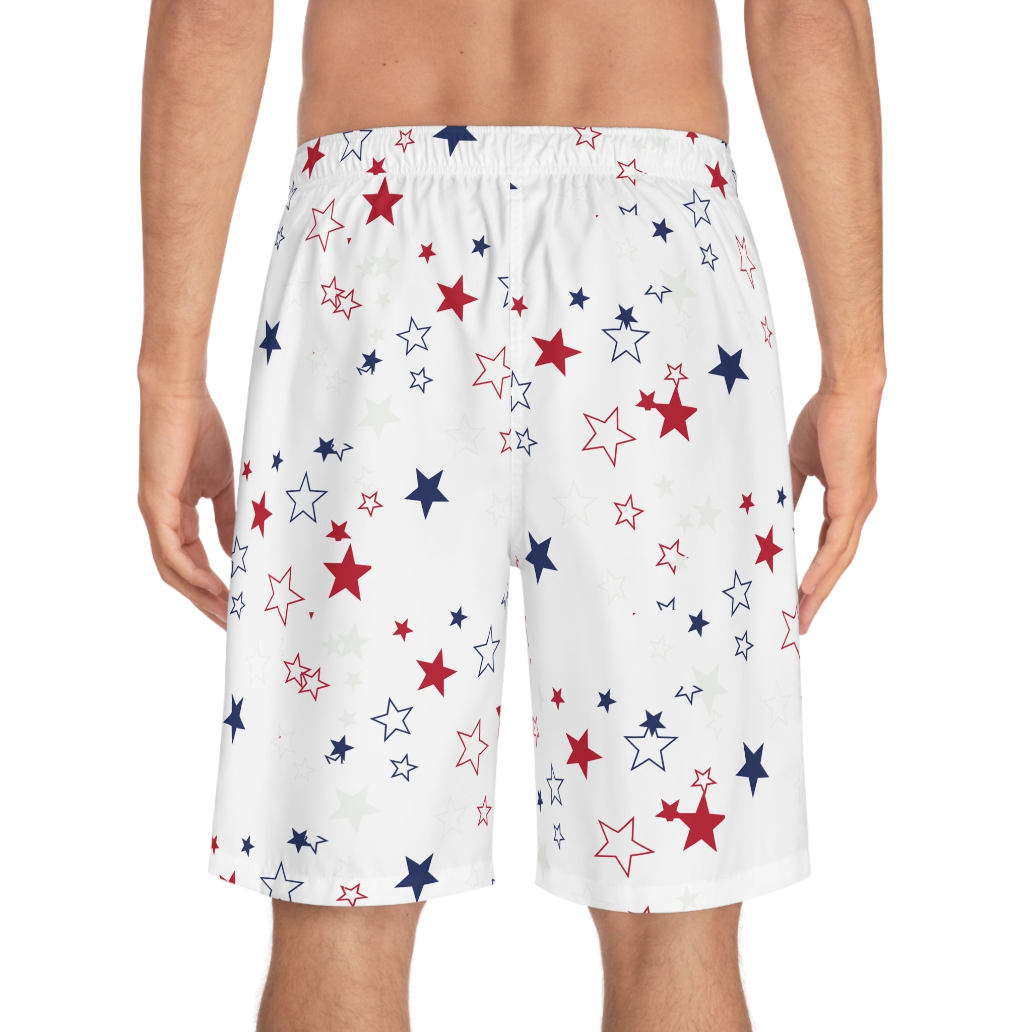 Patriotic Red White & Blue Star Swim Shorts — Men's Board Shorts for 4th of July