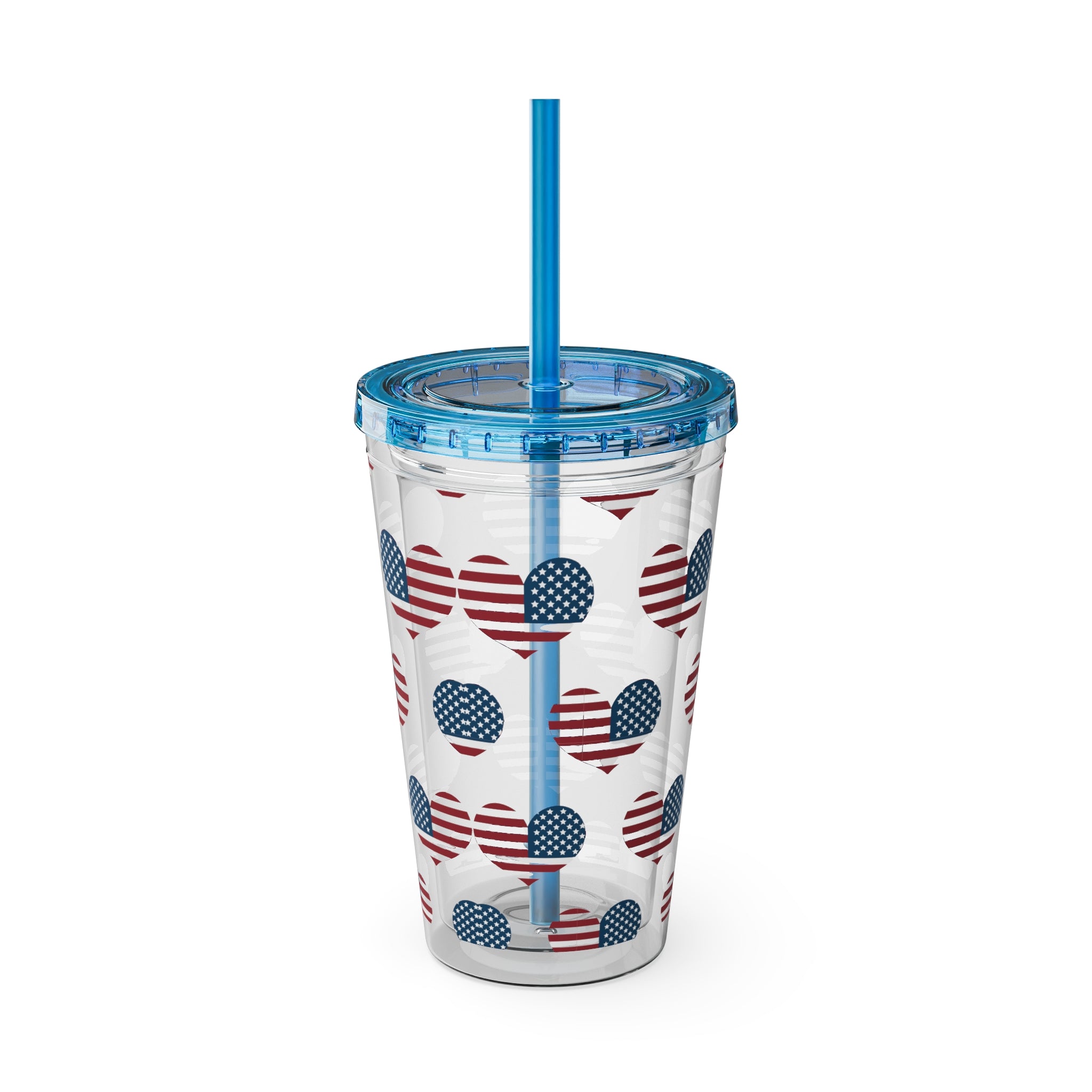 Patriotic Bow 16oz Tumbler with Straw — Red, White & Blue Stars Design