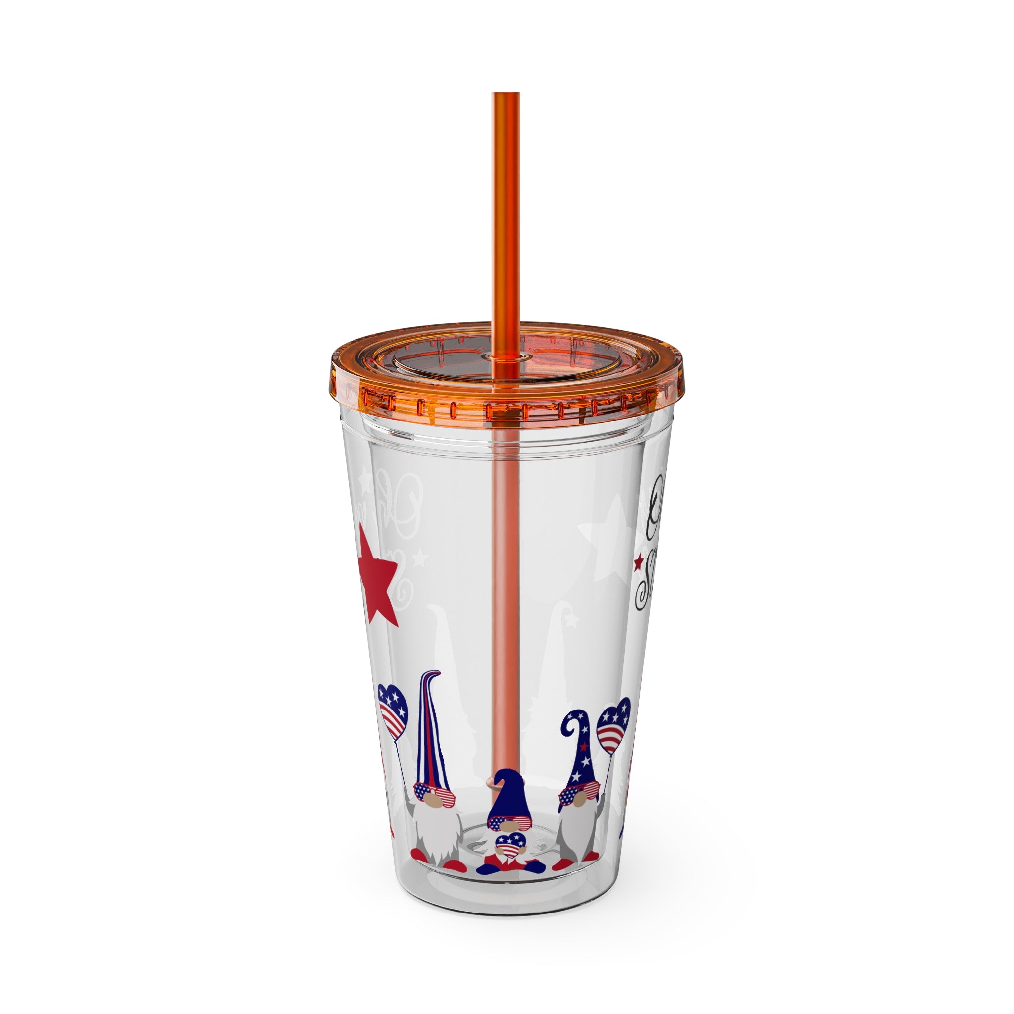 Patriotic Bow 16oz Tumbler with Straw — Red, White & Blue Stars Design