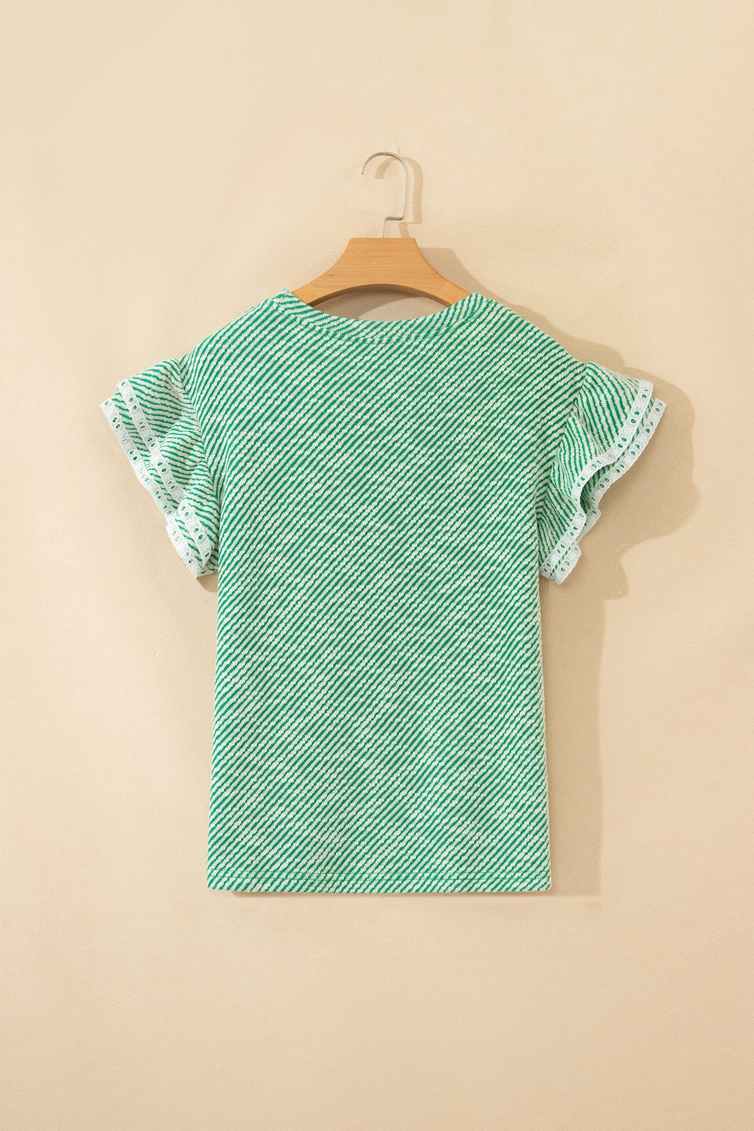 Briar Lace Ruffle Blouse — Textured Stripe Short Sleeve Top