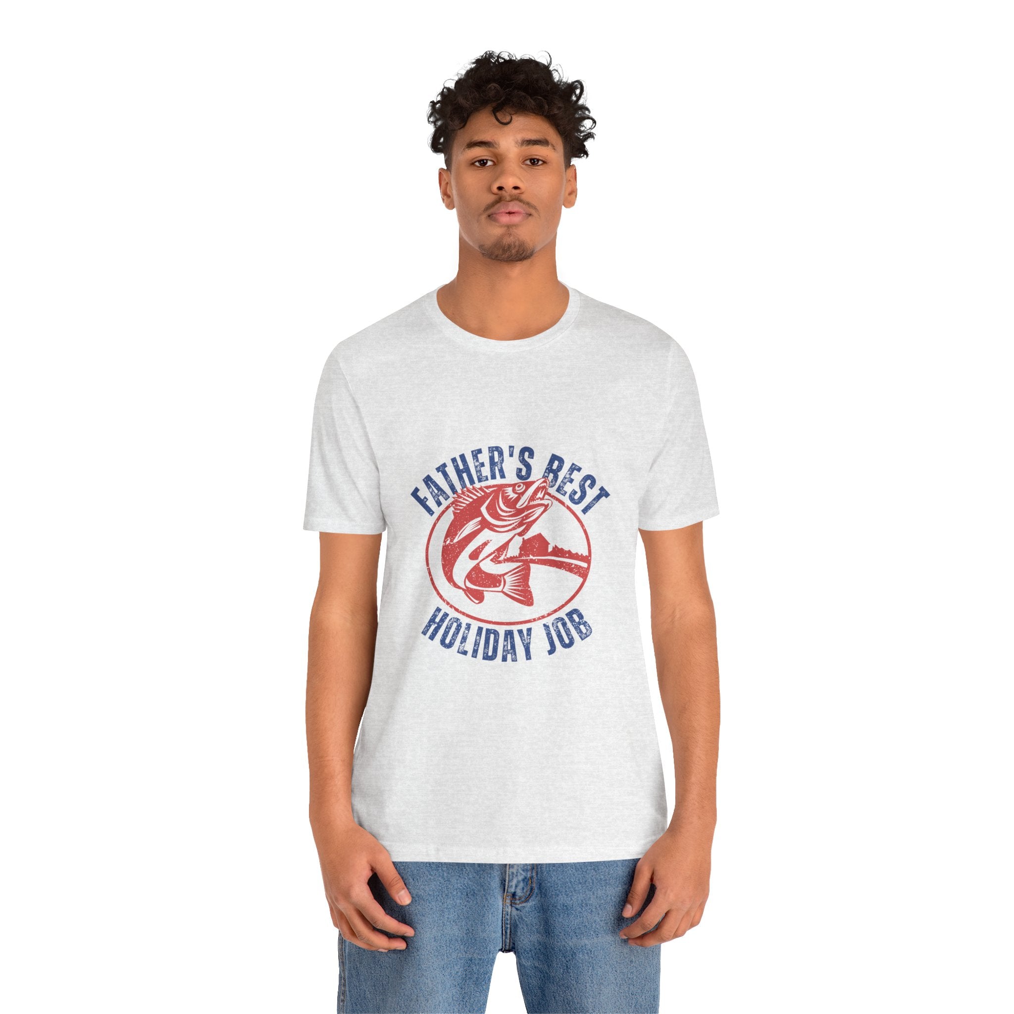 Father's Best Holiday Job T-Shirt — Vintage Fishing Dad Christmas Tee