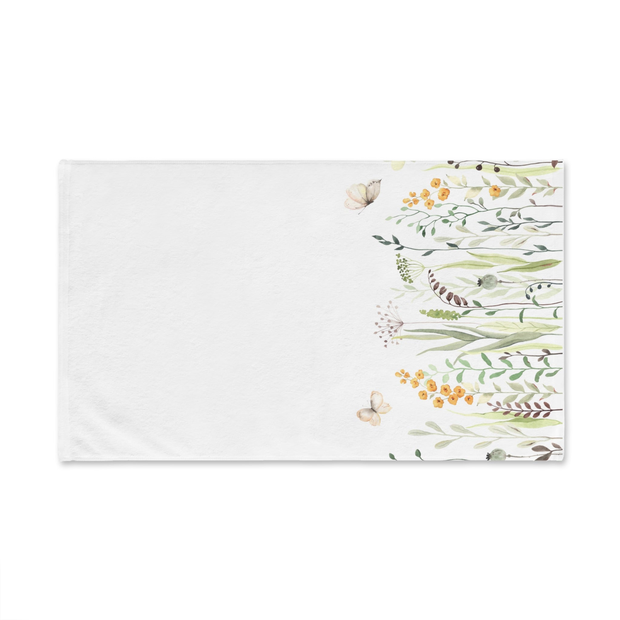 Spring Floral Hand Towel — Watercolor Wildflower & Butterfly Kitchen or Bathroom Towel