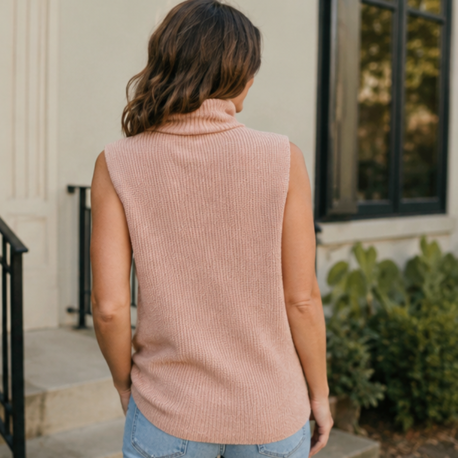 The Chalet Sleeveless High Neck Knit Wool Sweater for Women