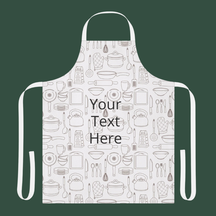 Custom Kitchen Apron - Personalized "Your Text Here" Cooking Apron with Utensil Pattern