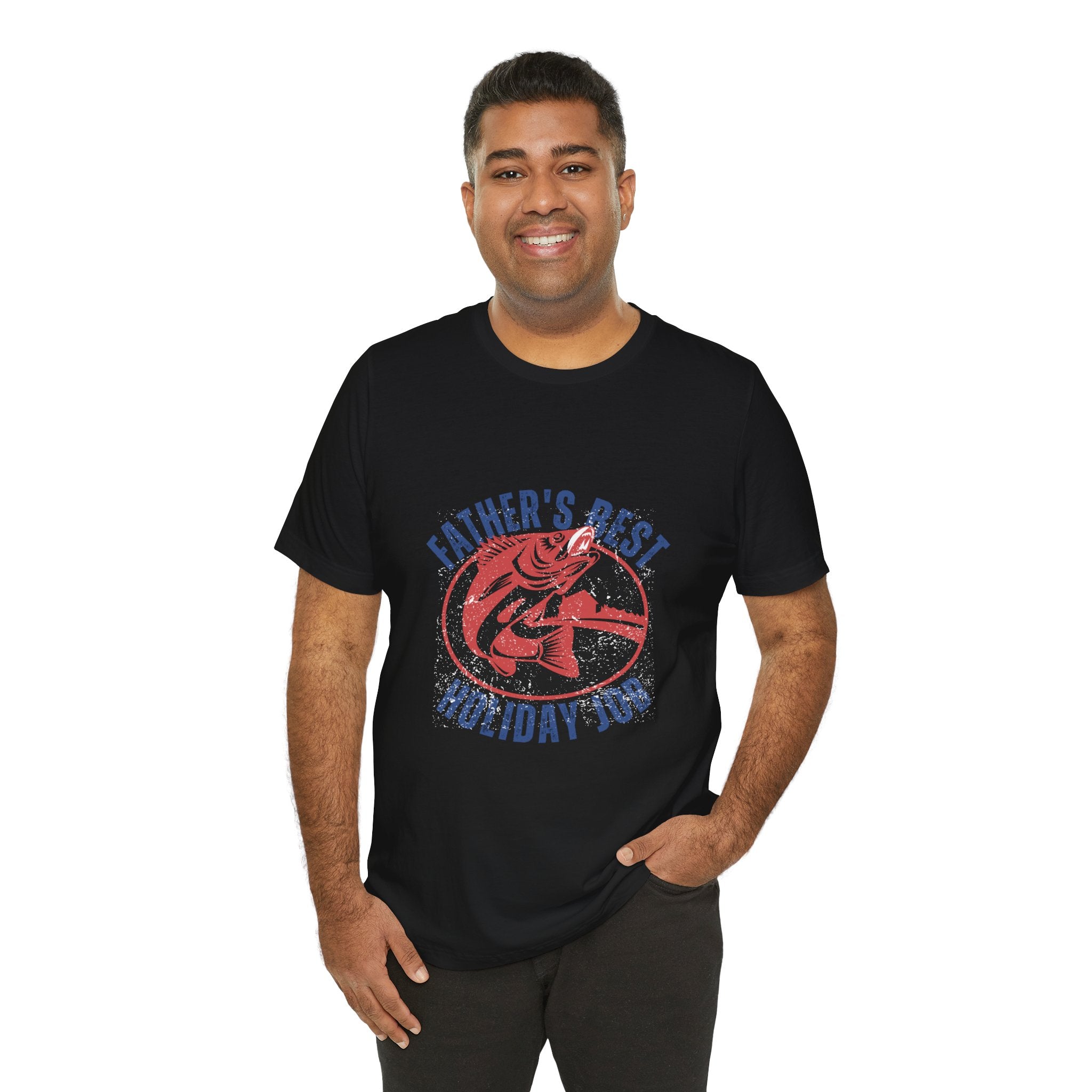 Father's Best Holiday Job T-Shirt — Vintage Fishing Dad Christmas Tee