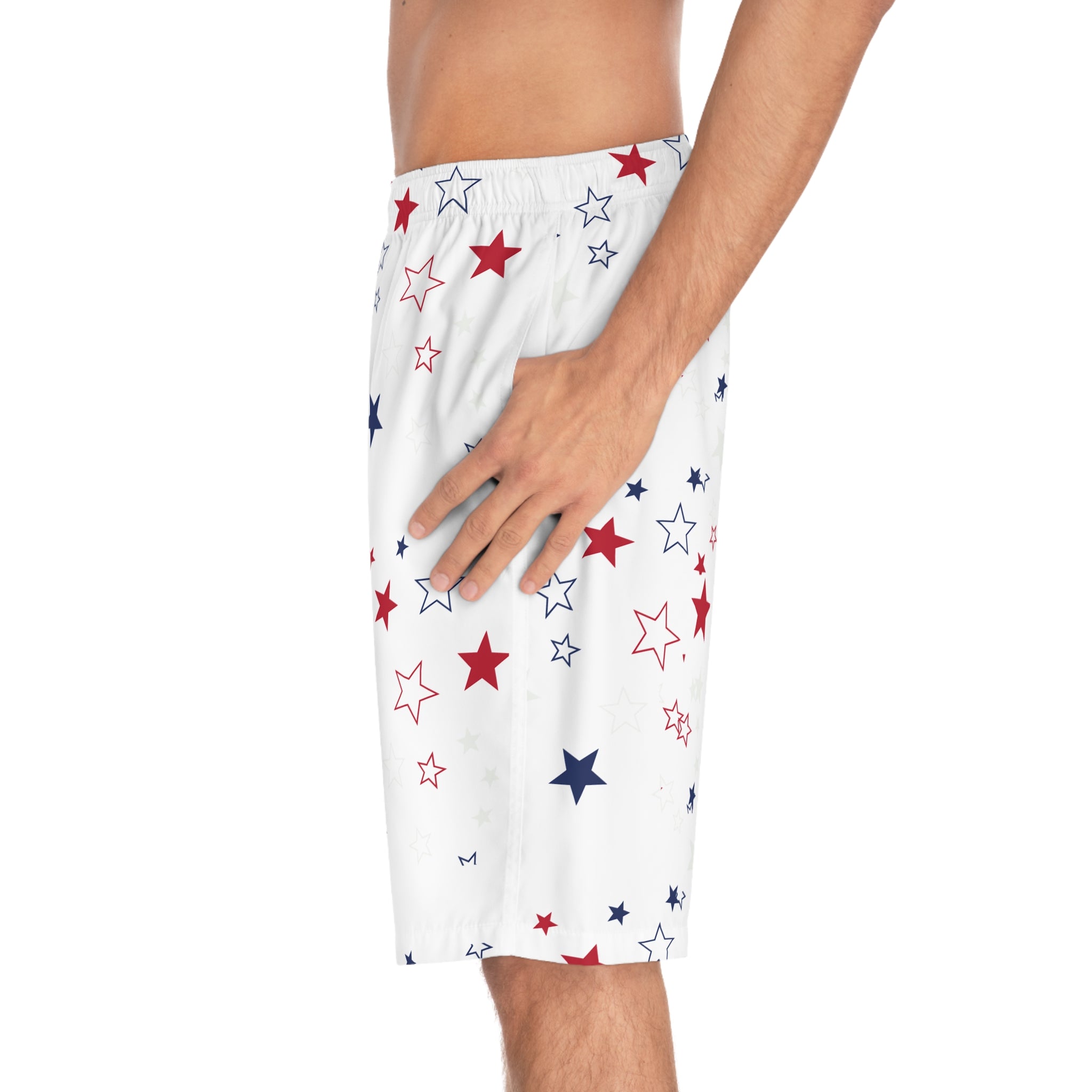 Patriotic Red White & Blue Star Swim Shorts — Men's Board Shorts for 4th of July
