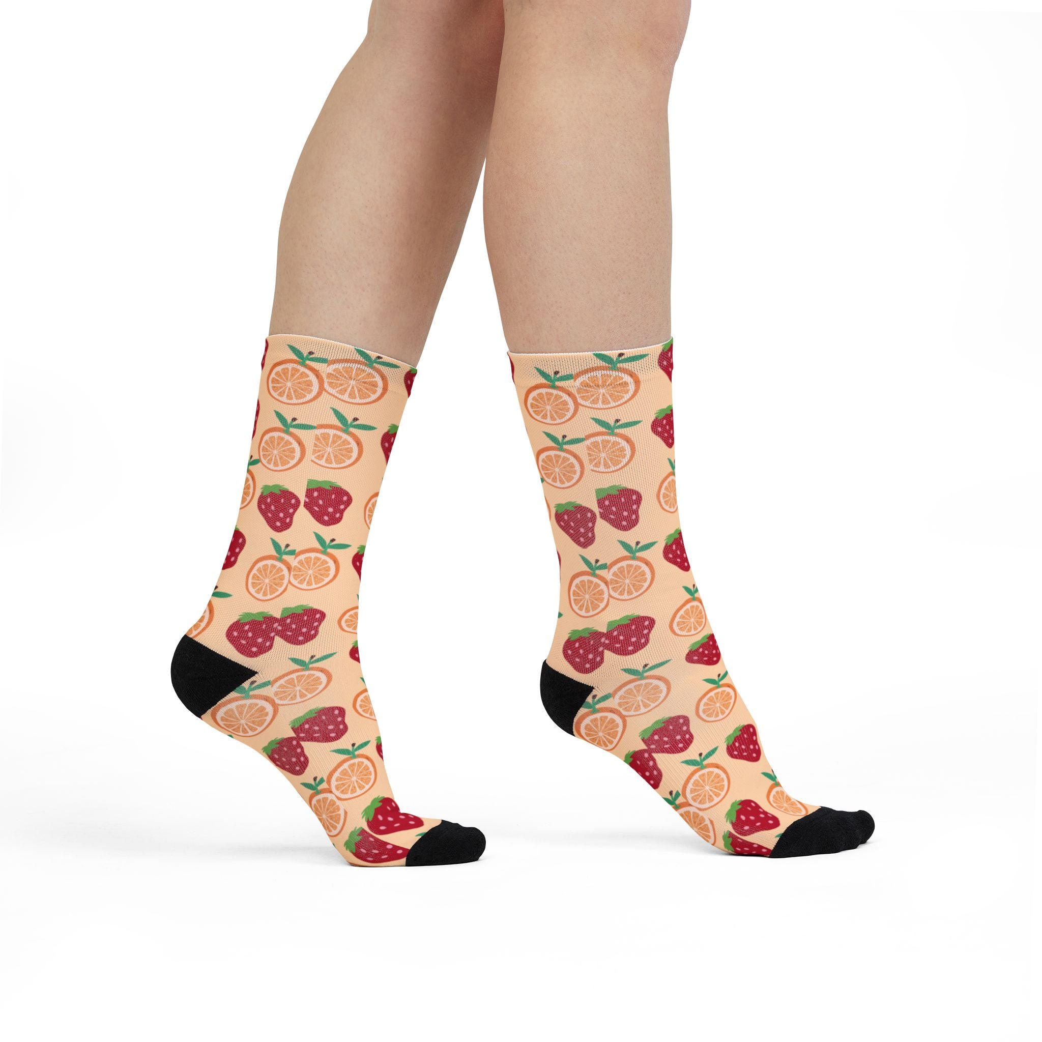 Fruit Pattern Crew Socks — Strawberry & Orange Socks