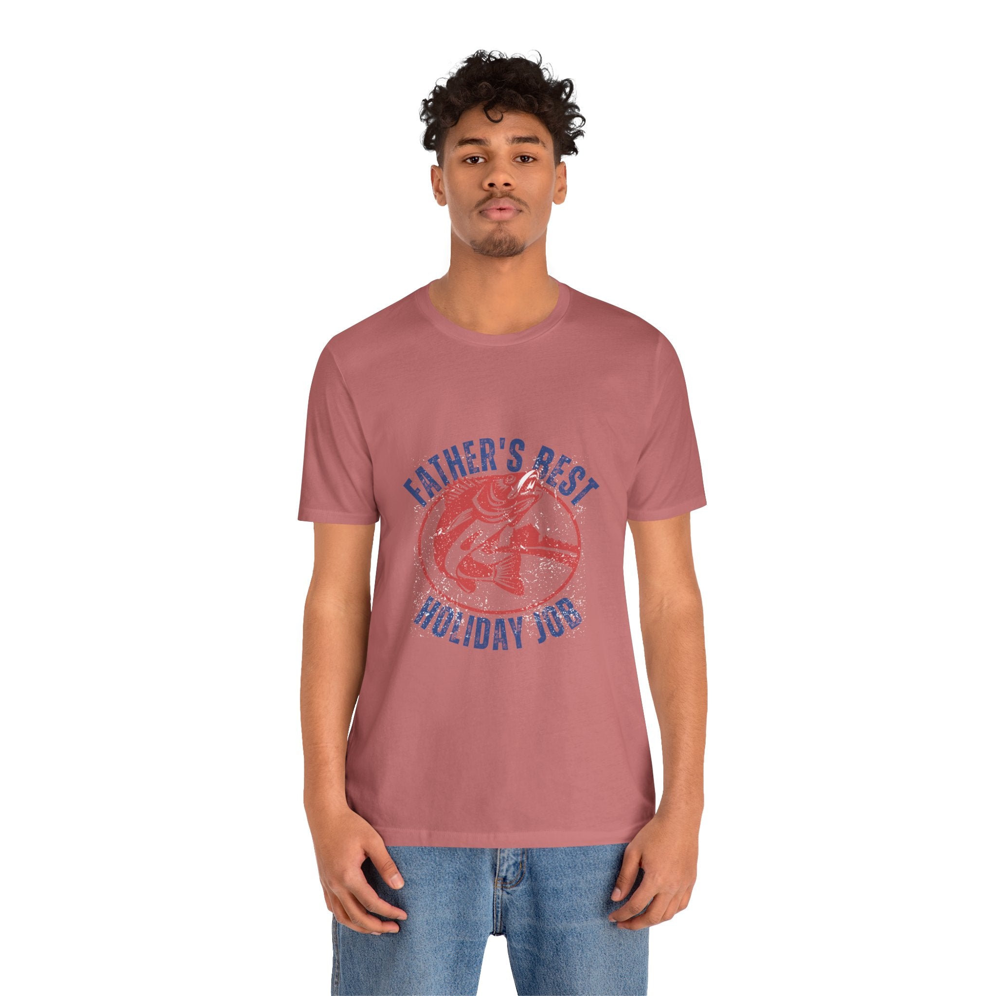 Father's Best Holiday Job T-Shirt — Vintage Fishing Dad Christmas Tee