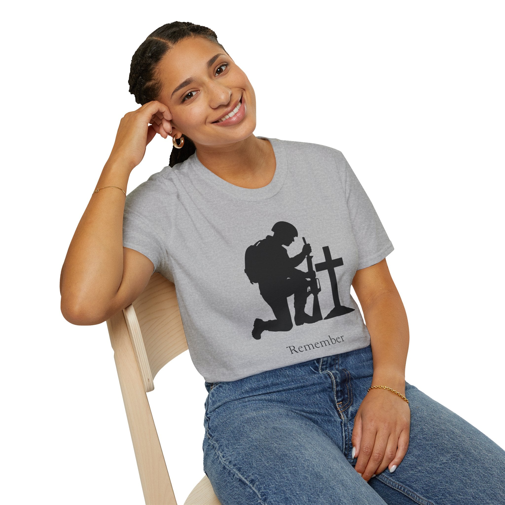 Remember Soldier Kneeling Cross T-Shirt — Military Memorial Tee