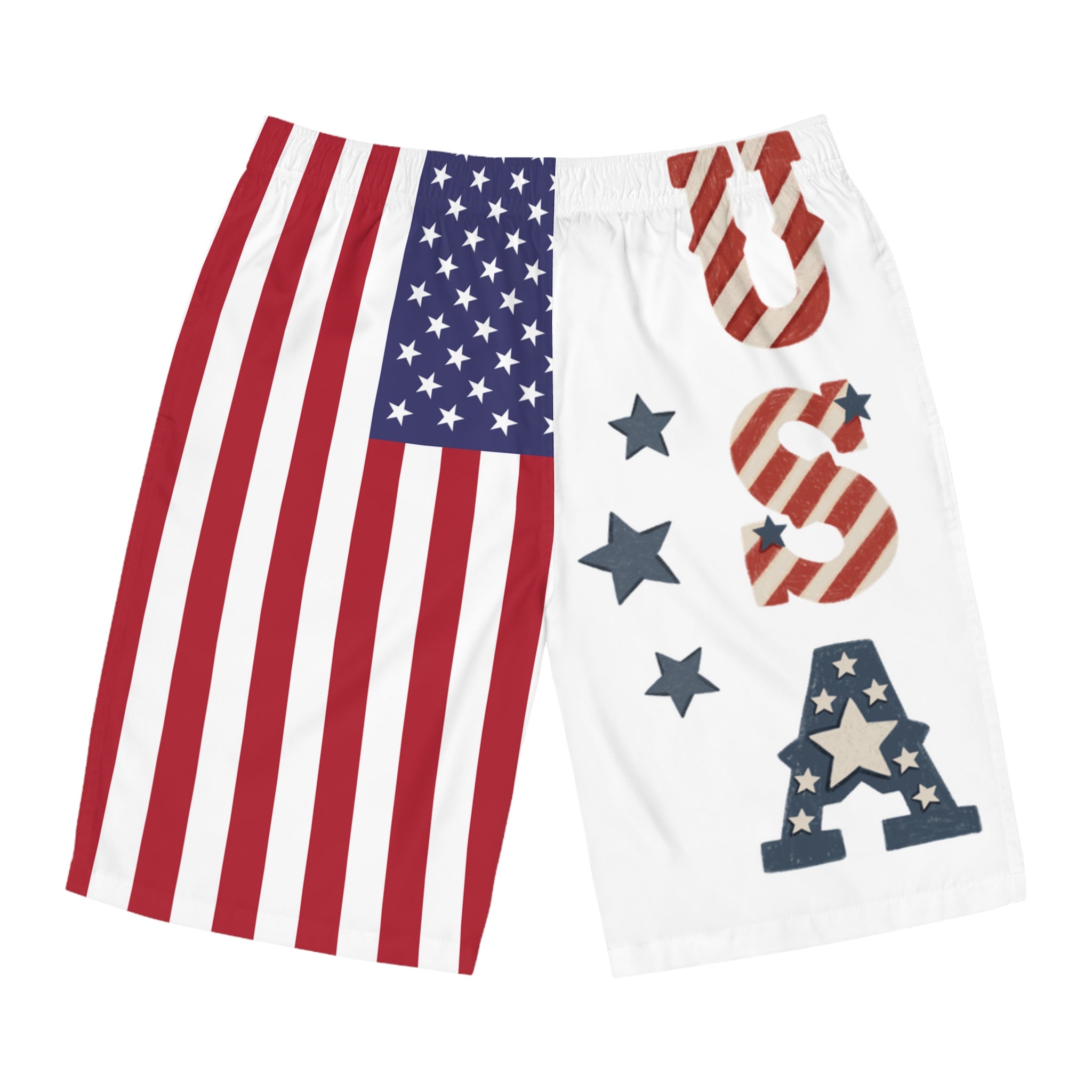 American Flag USA Board Shorts – Patriotic Stars & Stripes Swim Trunks