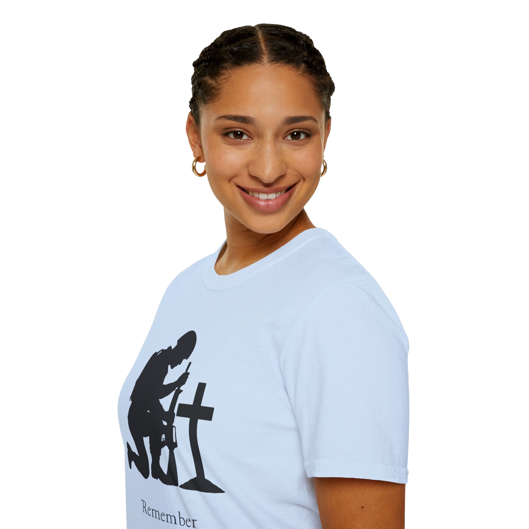 Remember Soldier Kneeling Cross T-Shirt — Military Memorial Tee