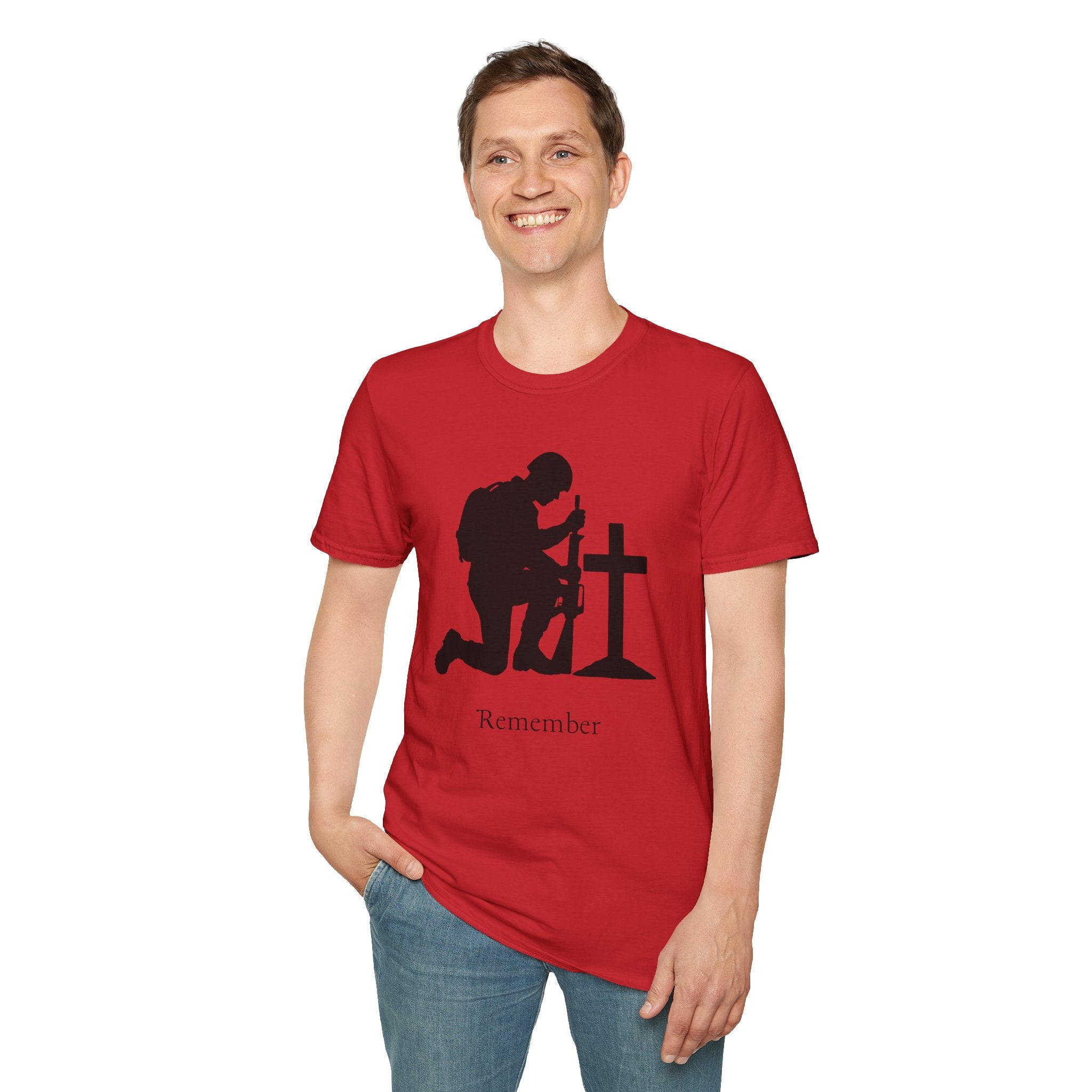Remember Soldier Kneeling Cross T-Shirt — Military Memorial Tee