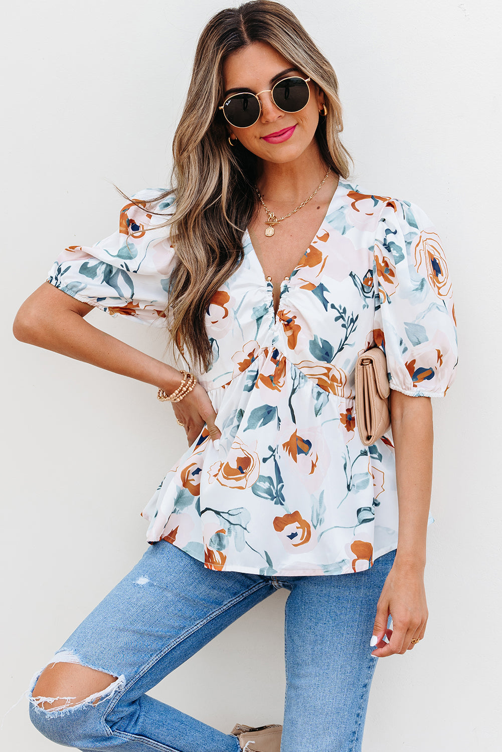 Wildflower Baby~doll Blouse — Floral Puff Sleeve Top