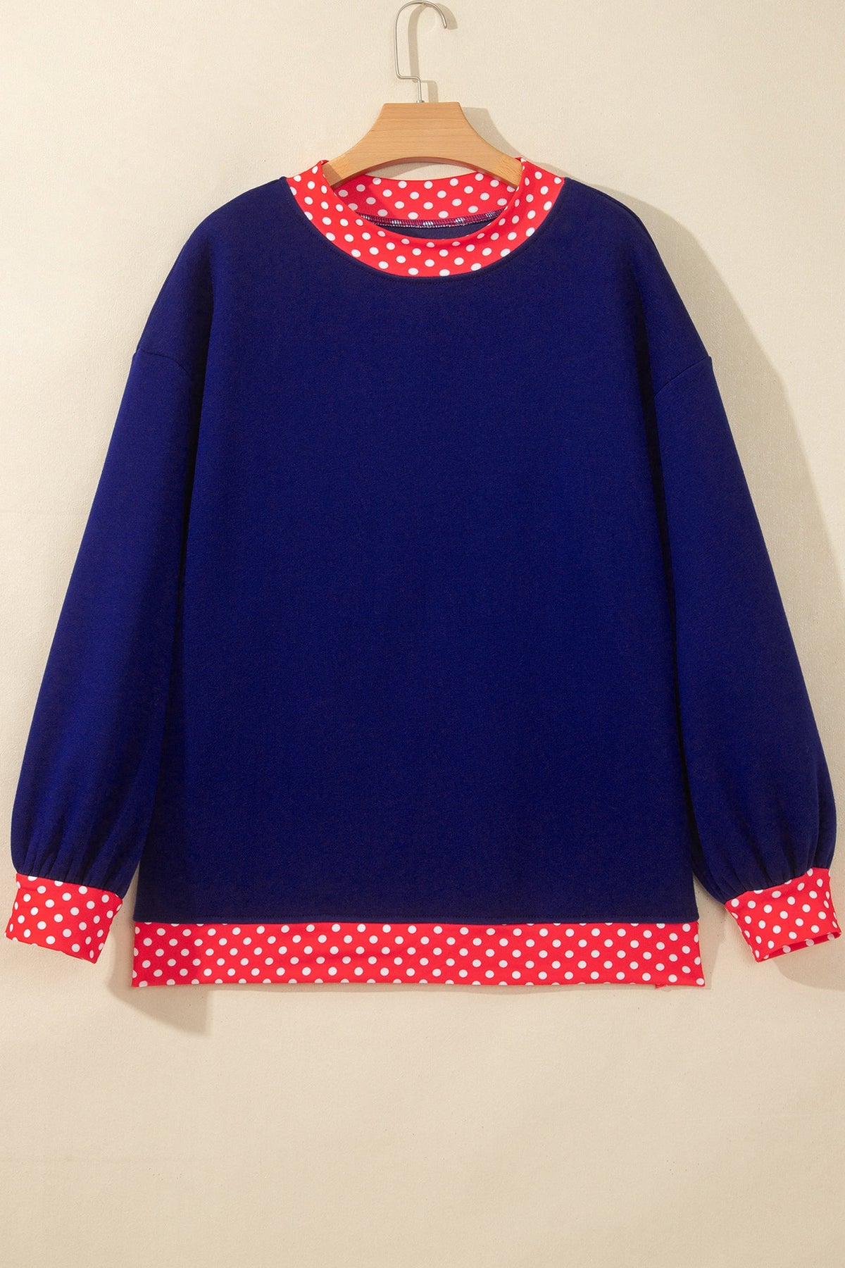 Polka Dot Contrast Trim Mock Neck Sweatshirt