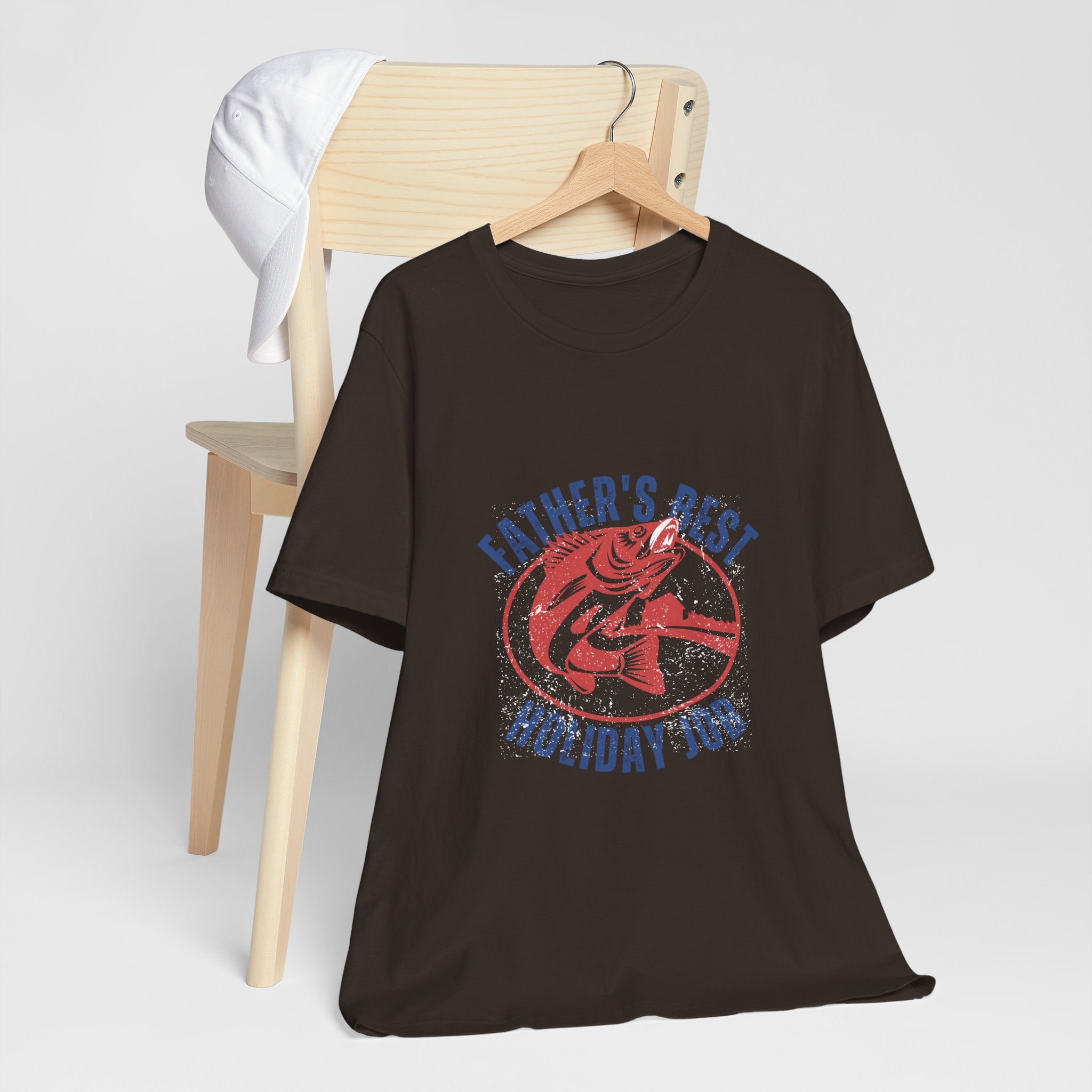 Father's Best Holiday Job T-Shirt — Vintage Fishing Dad Christmas Tee