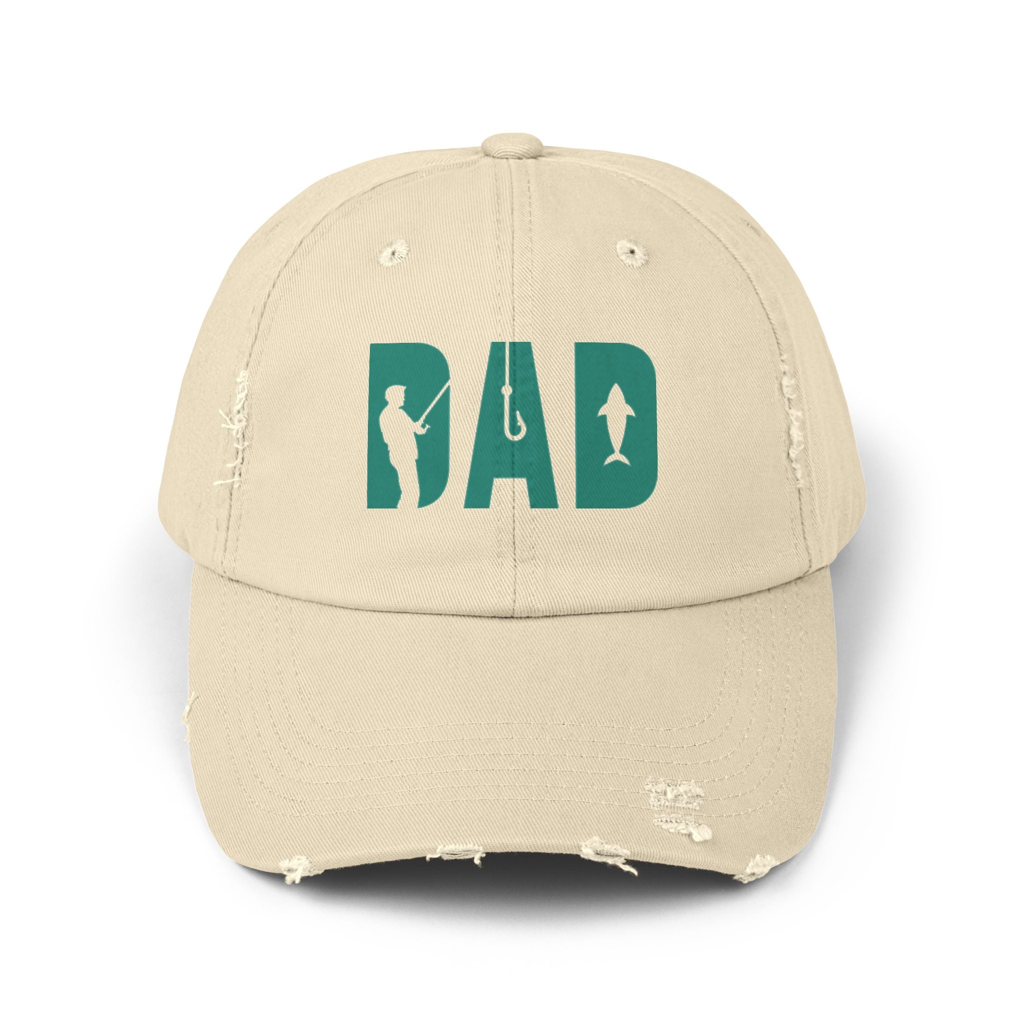 Fishing Dad Distressed Cap — 'DAD' Hook & Fish Trucker Hat