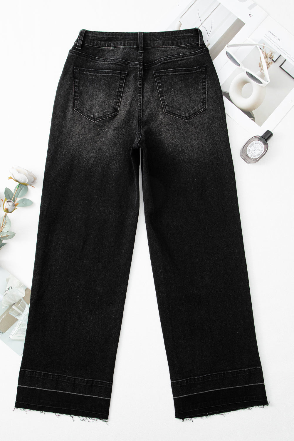 Ridgeway Raw Hem Jeans — High-Rise Straight Leg Denim
