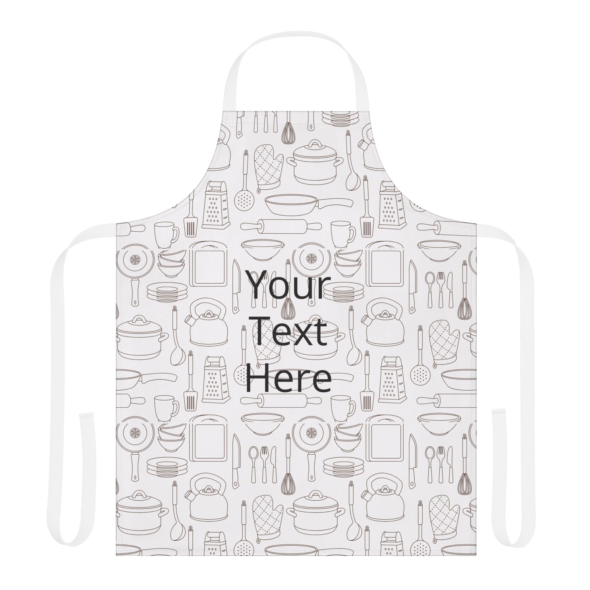 Custom Kitchen Apron - Personalized "Your Text Here" Cooking Apron with Utensil Pattern