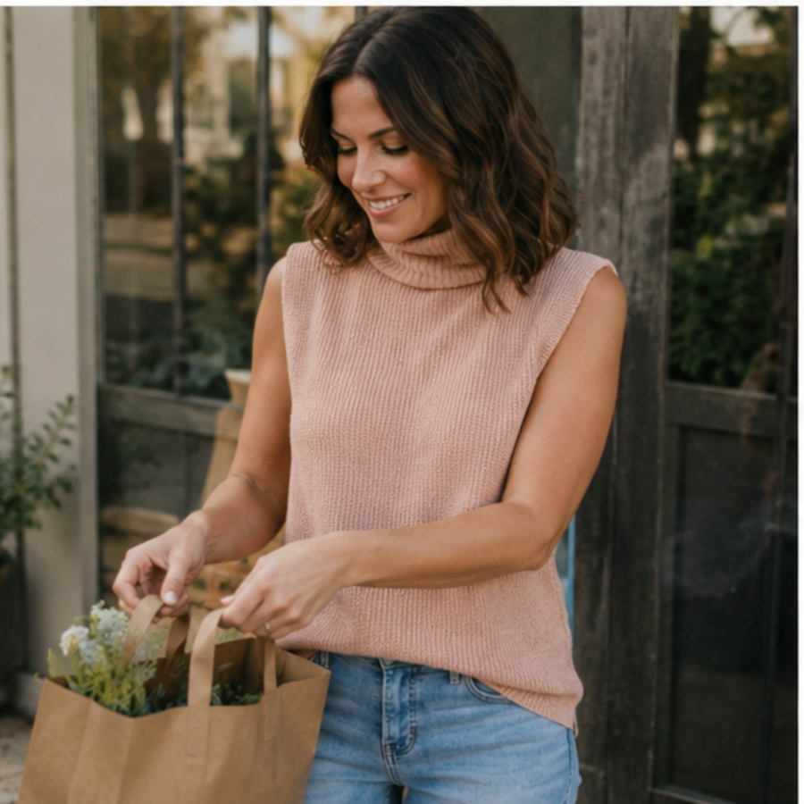 The Chalet Sleeveless High Neck Knit Wool Sweater for Women