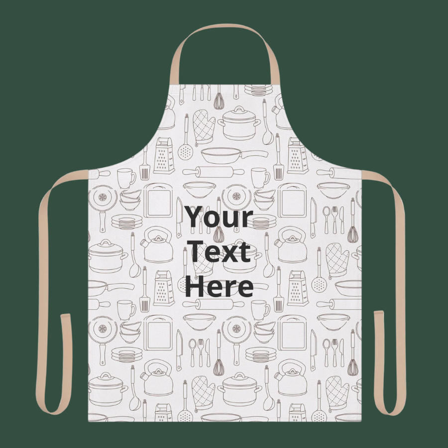 Custom Kitchen Apron - Personalized "Your Text Here" Cooking Apron with Utensil Pattern