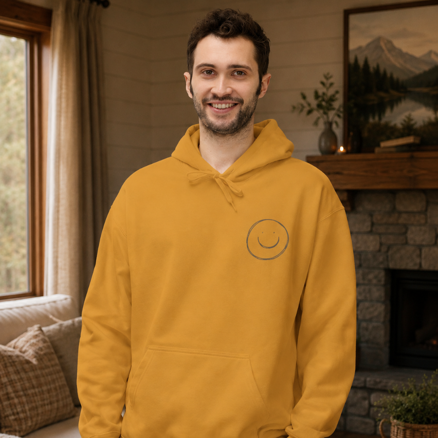 Minimalist Smiley Face  Hoodie — Small Chest Graphic Unisex