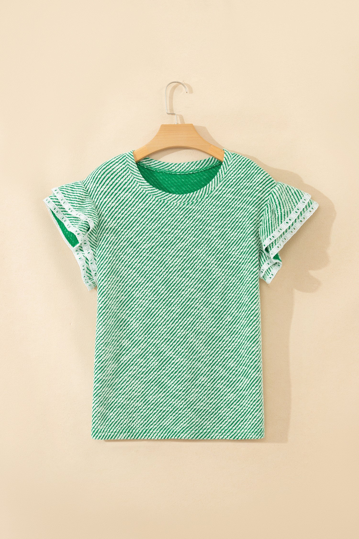Briar Lace Ruffle Blouse — Textured Stripe Short Sleeve Top
