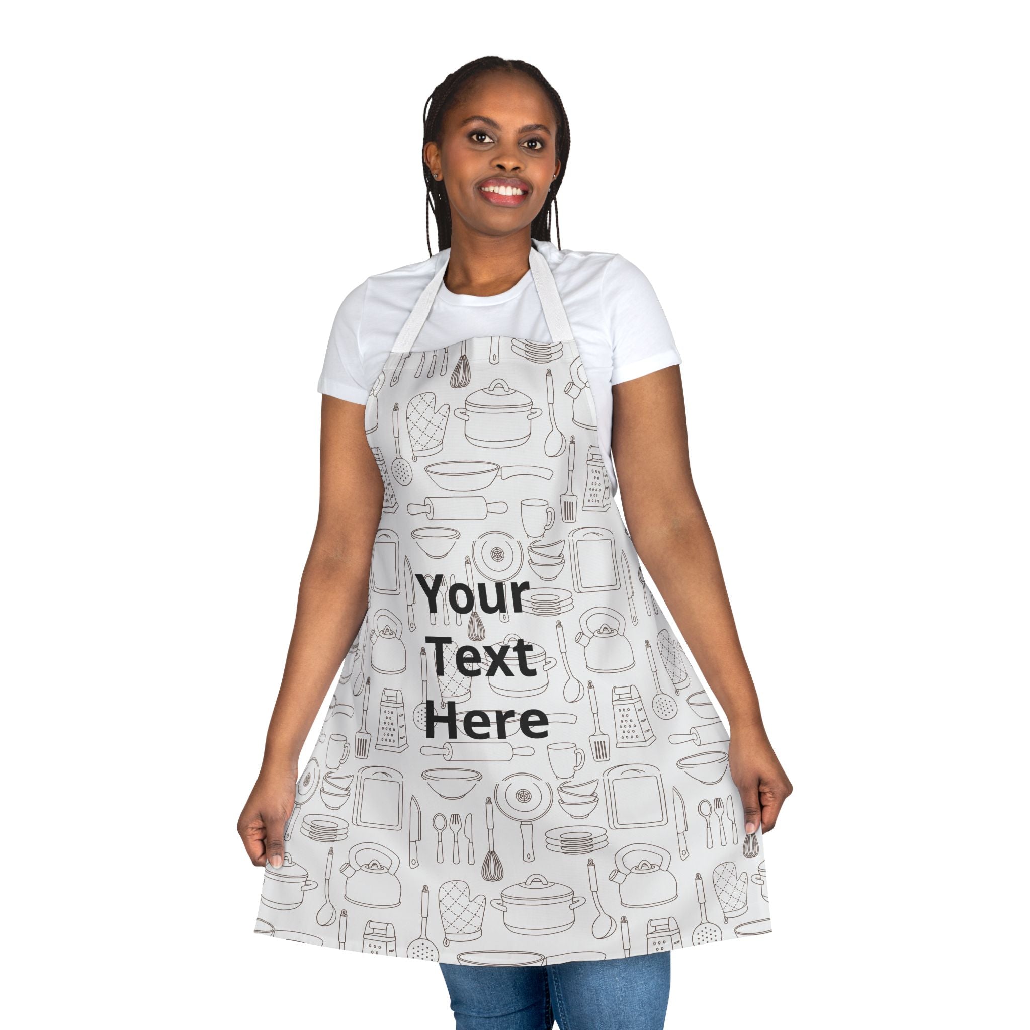 Custom Kitchen Apron - Personalized "Your Text Here" Cooking Apron with Utensil Pattern