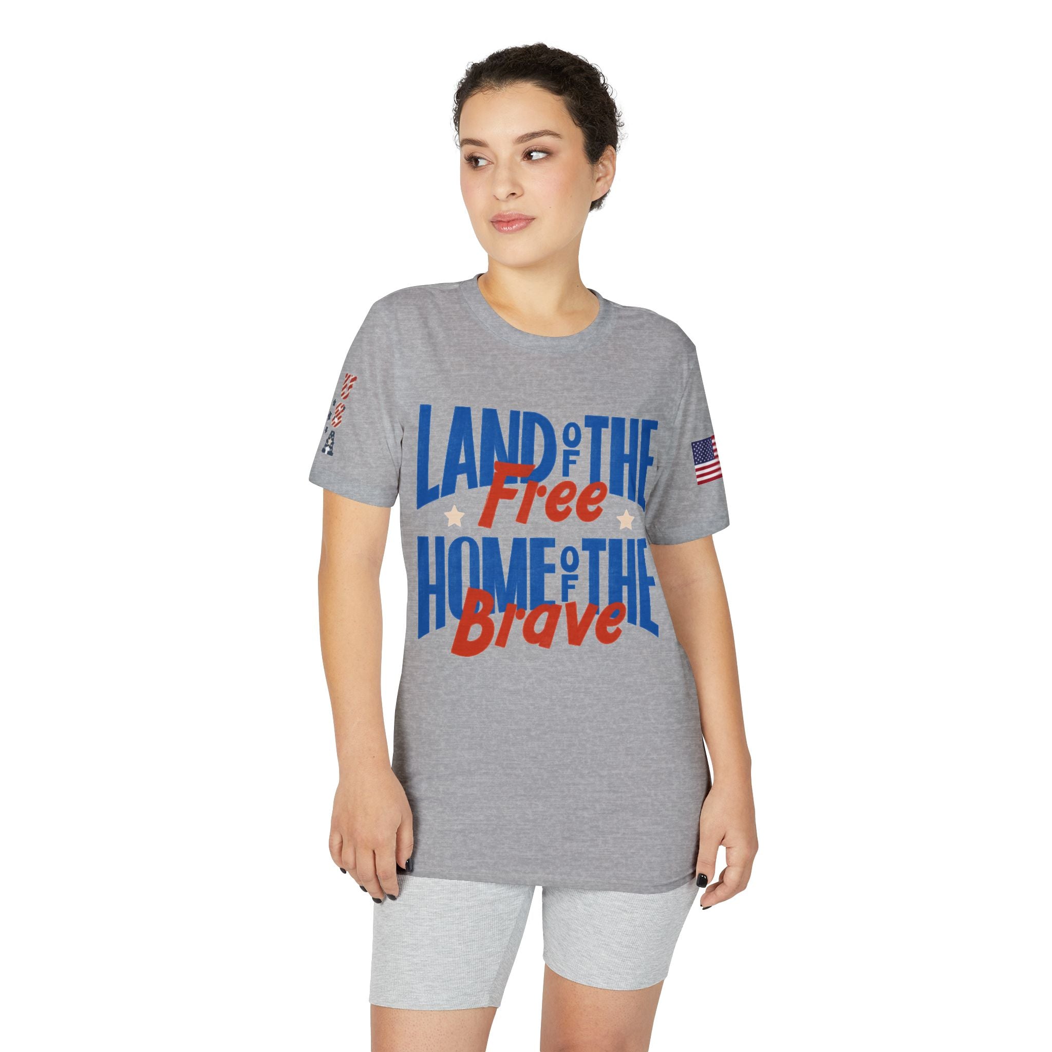 Patriotic T-Shirt — "Land of the Free, Home of the Brave" USA Flag Tee