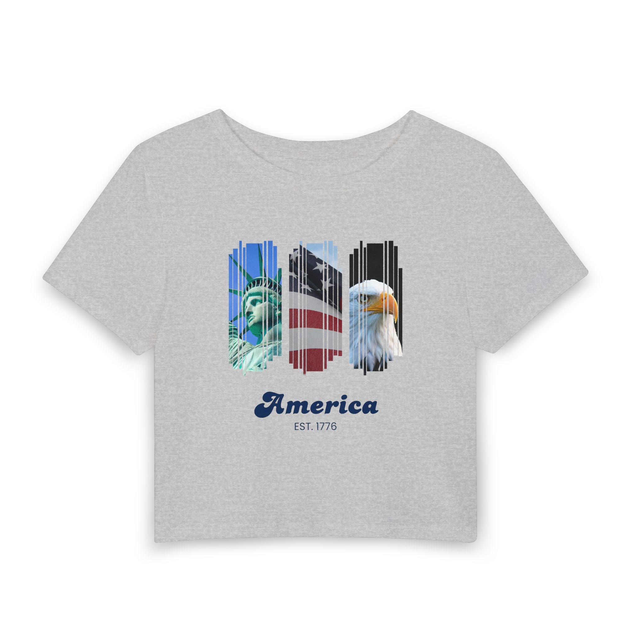 America Graphic Tee — Patriotic Bald Eagle & Flag Women’s Baby Tee