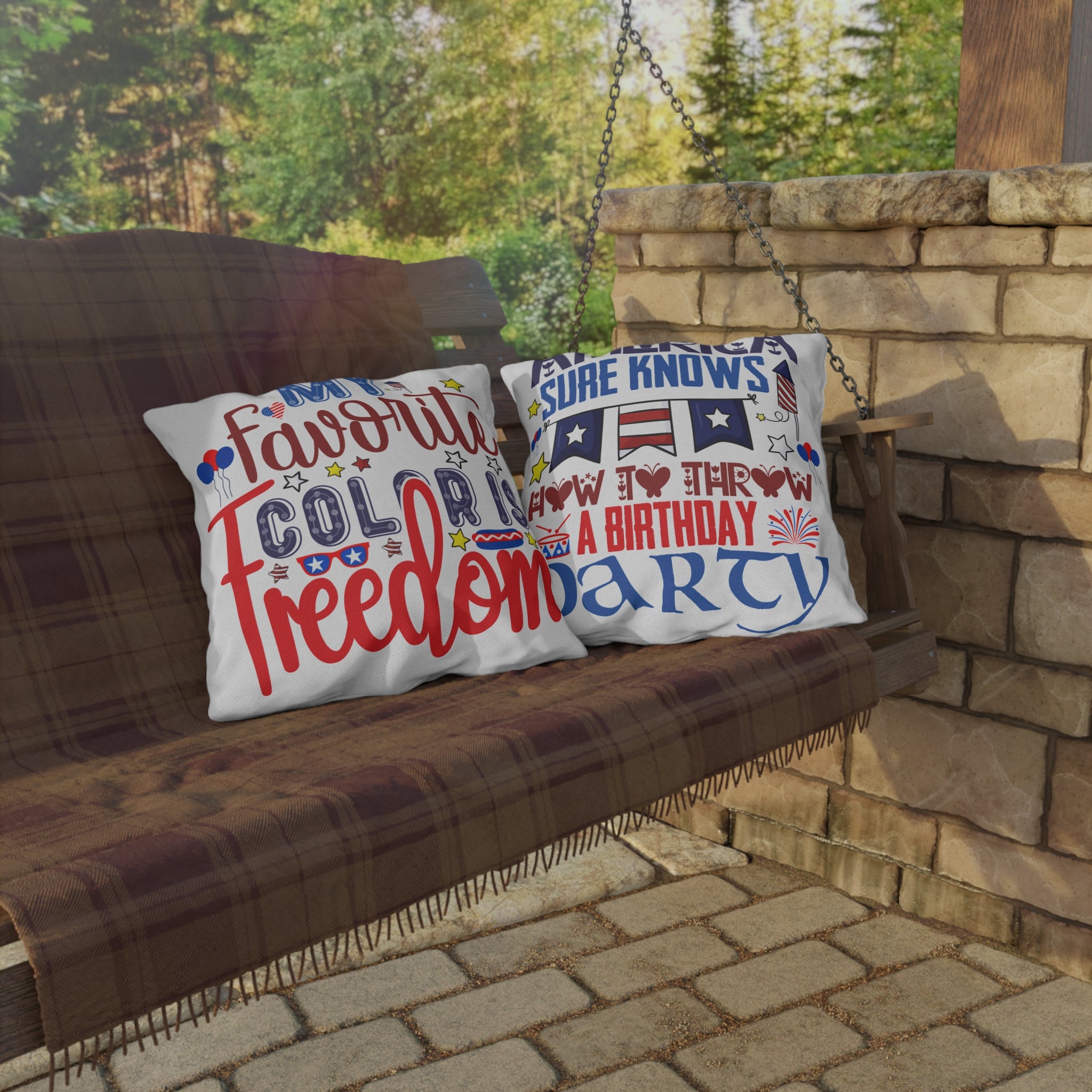 Patriotic Americana Throw Pillow  - 4th of July Outdoor Pillow