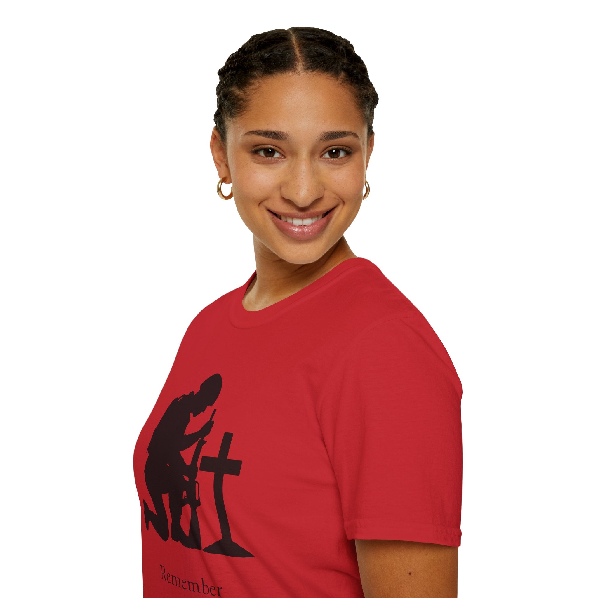 Remember Soldier Kneeling Cross T-Shirt — Military Memorial Tee