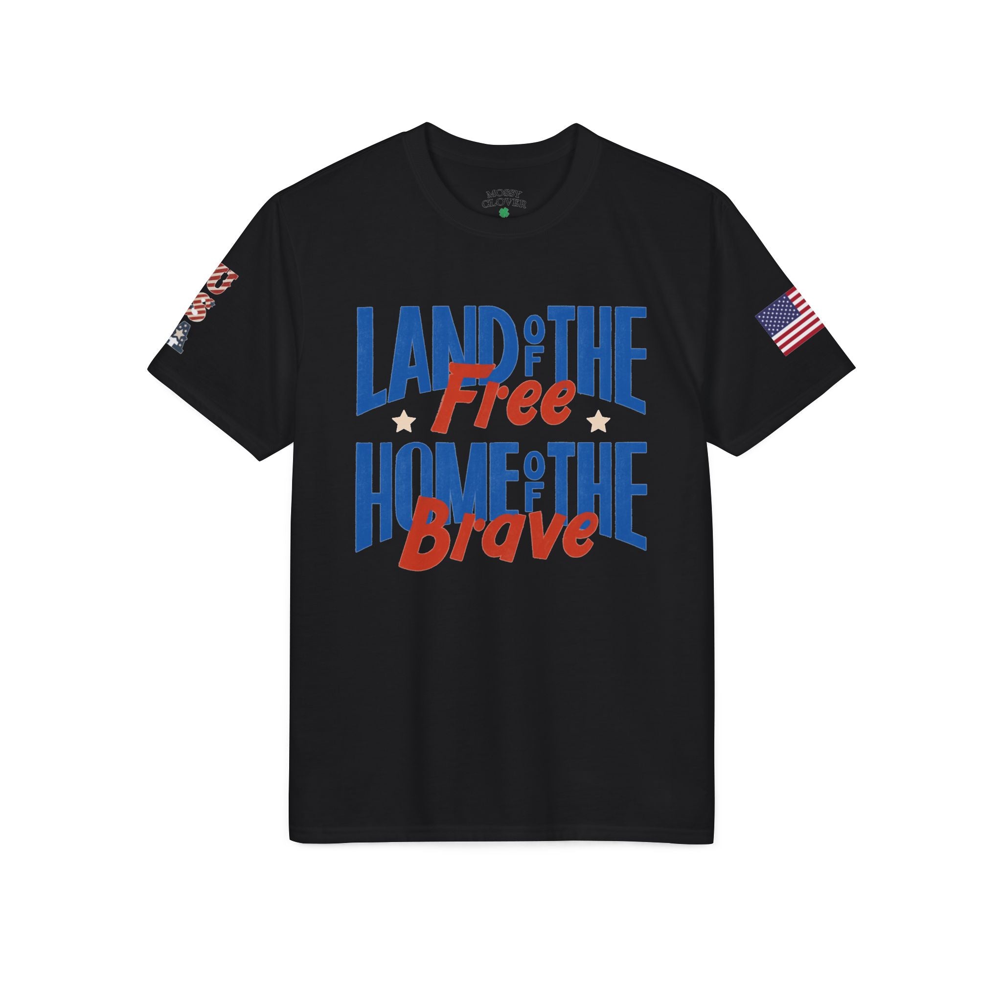 Patriotic T-Shirt — "Land of the Free, Home of the Brave" USA Flag Tee
