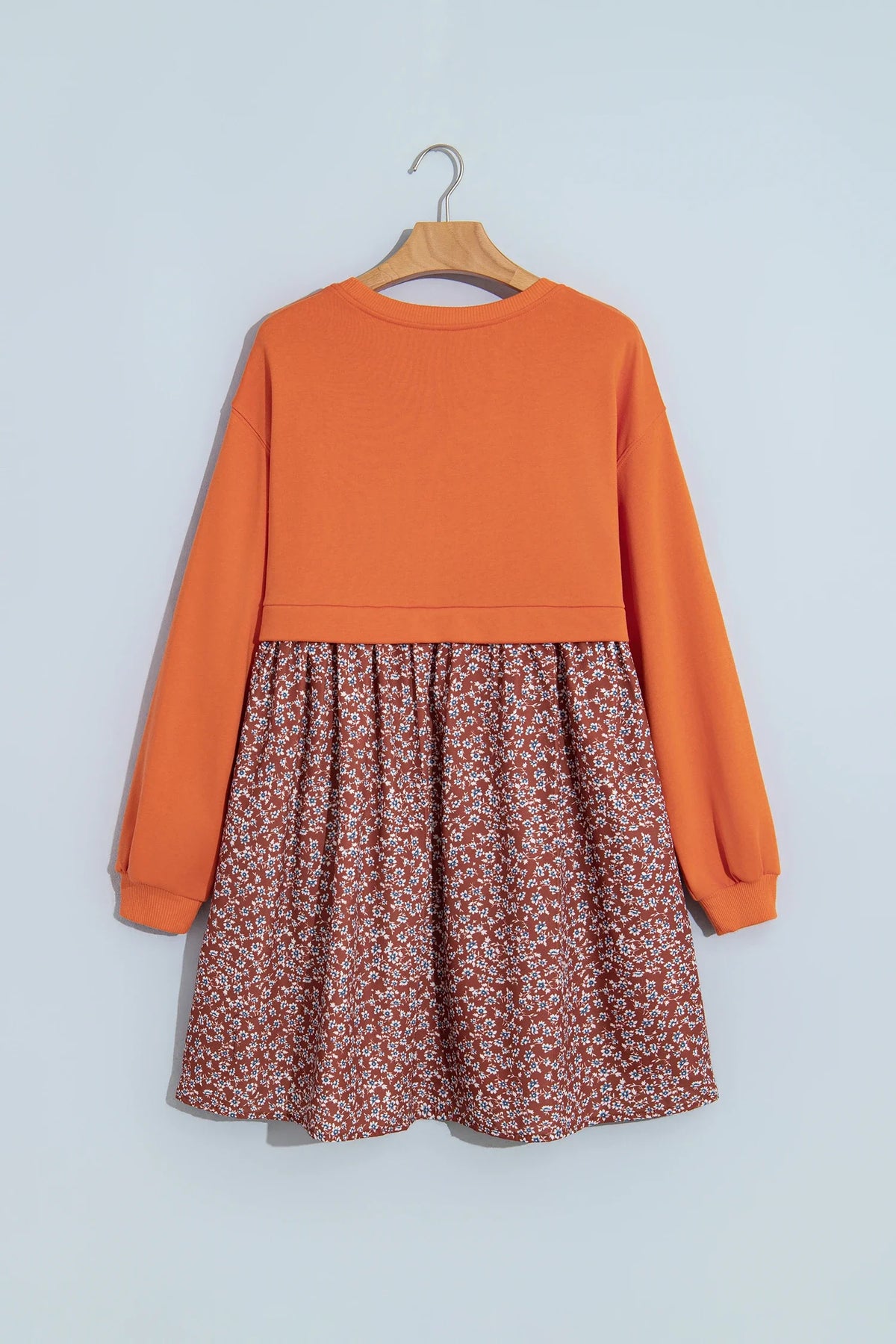Floral Patchwork Long Sleeve Flared Mini Dress