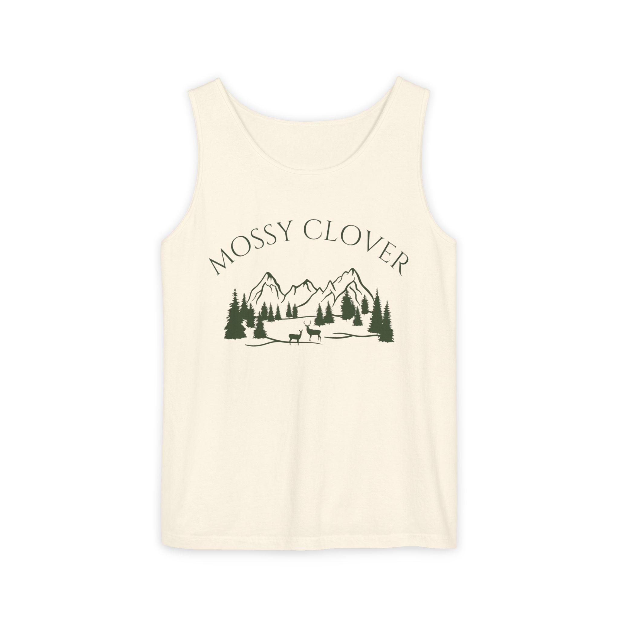 Mossy Clover Mountain Tank Top — Outdoor Nature Graphic Tank