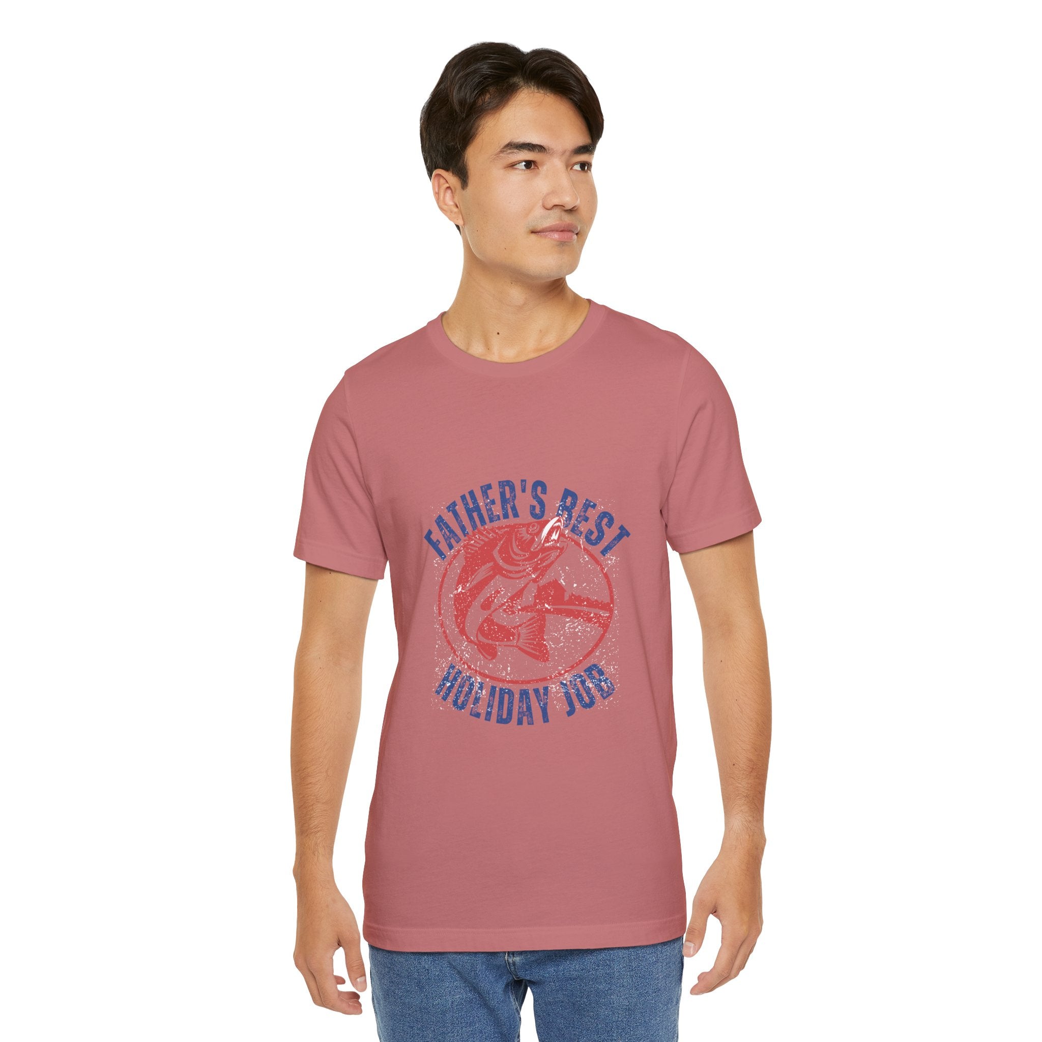 Father's Best Holiday Job T-Shirt — Vintage Fishing Dad Christmas Tee