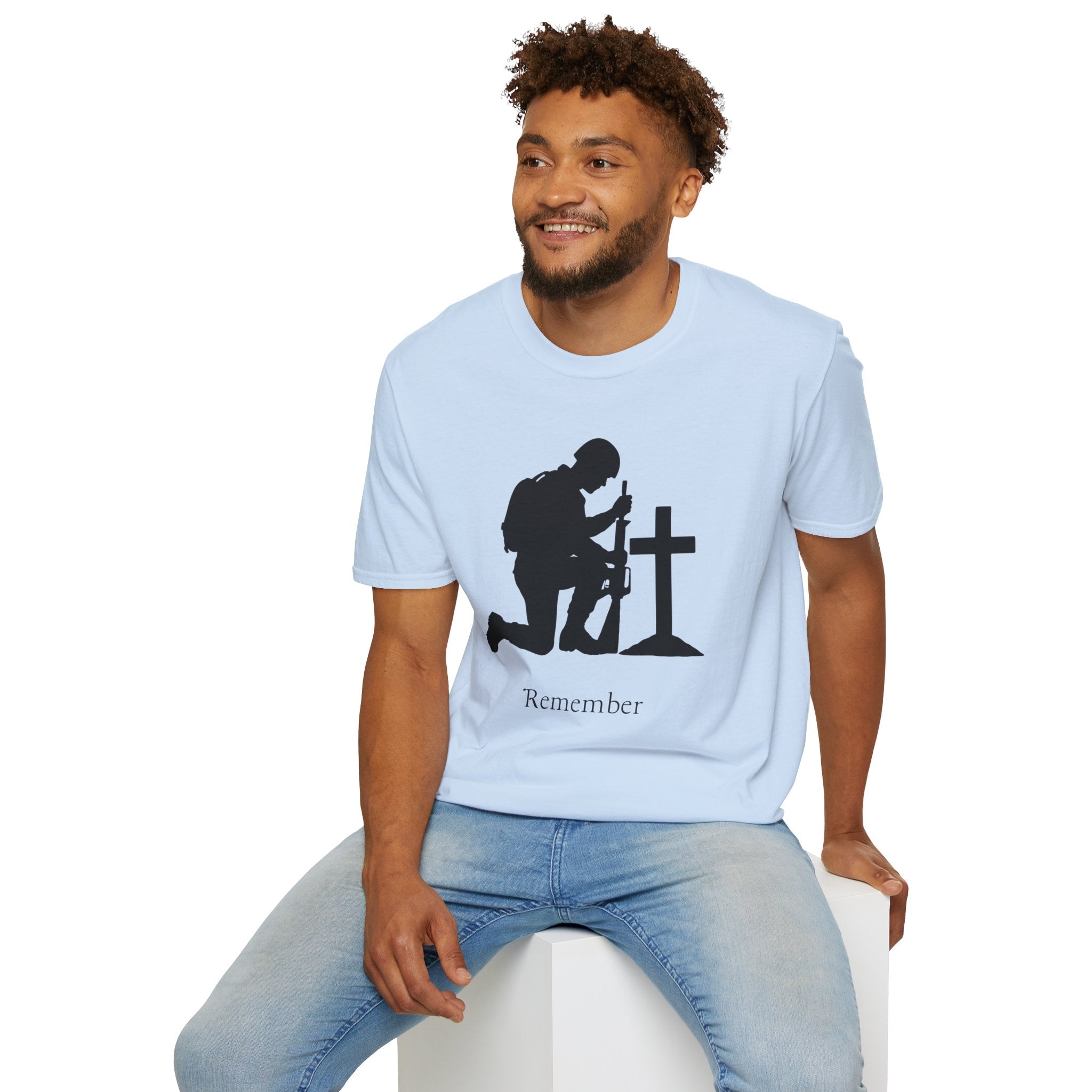 Remember Soldier Kneeling Cross T-Shirt — Military Memorial Tee