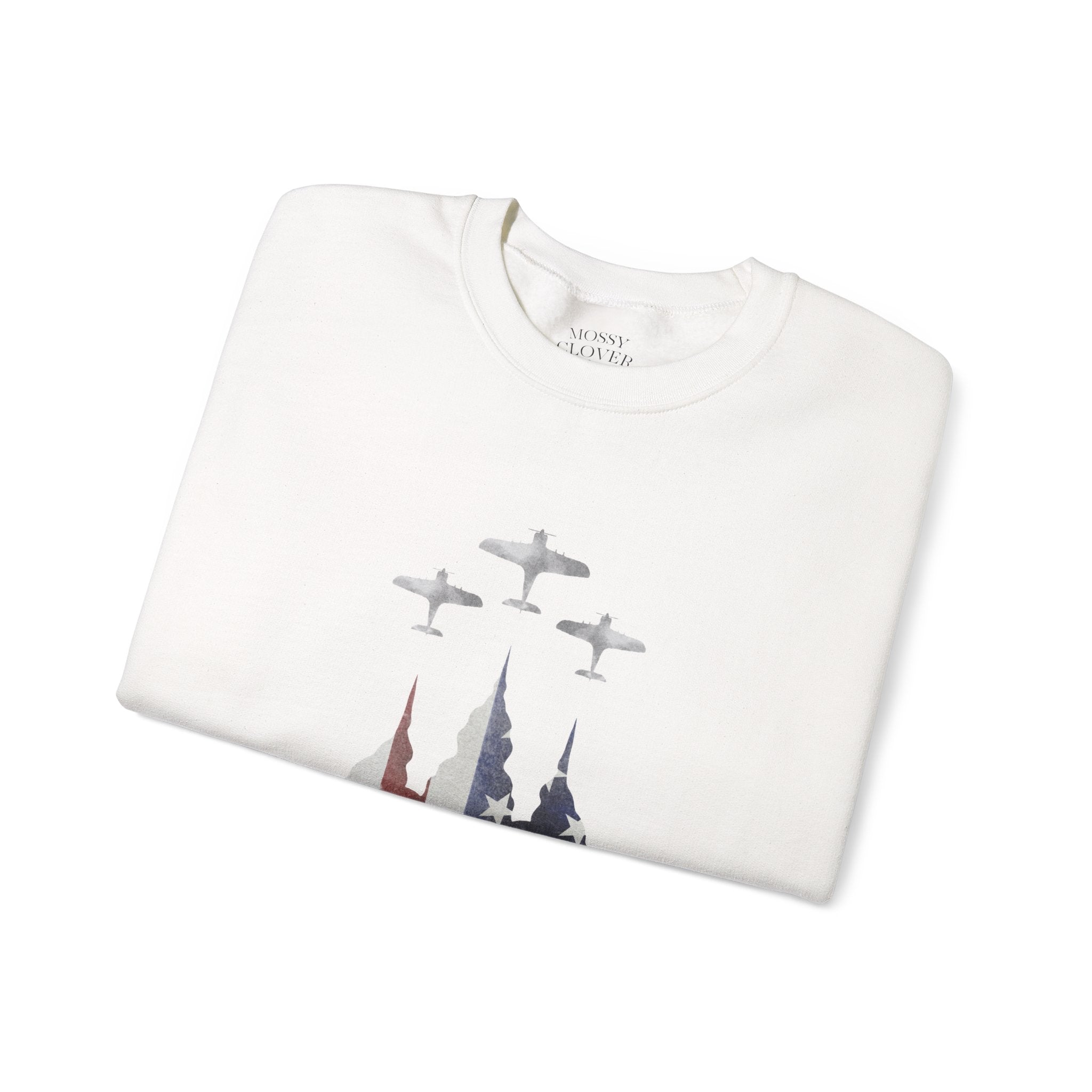 American Flag Castle Crewneck Sweatshirt — Patriotic Stars Sleeve Pullover