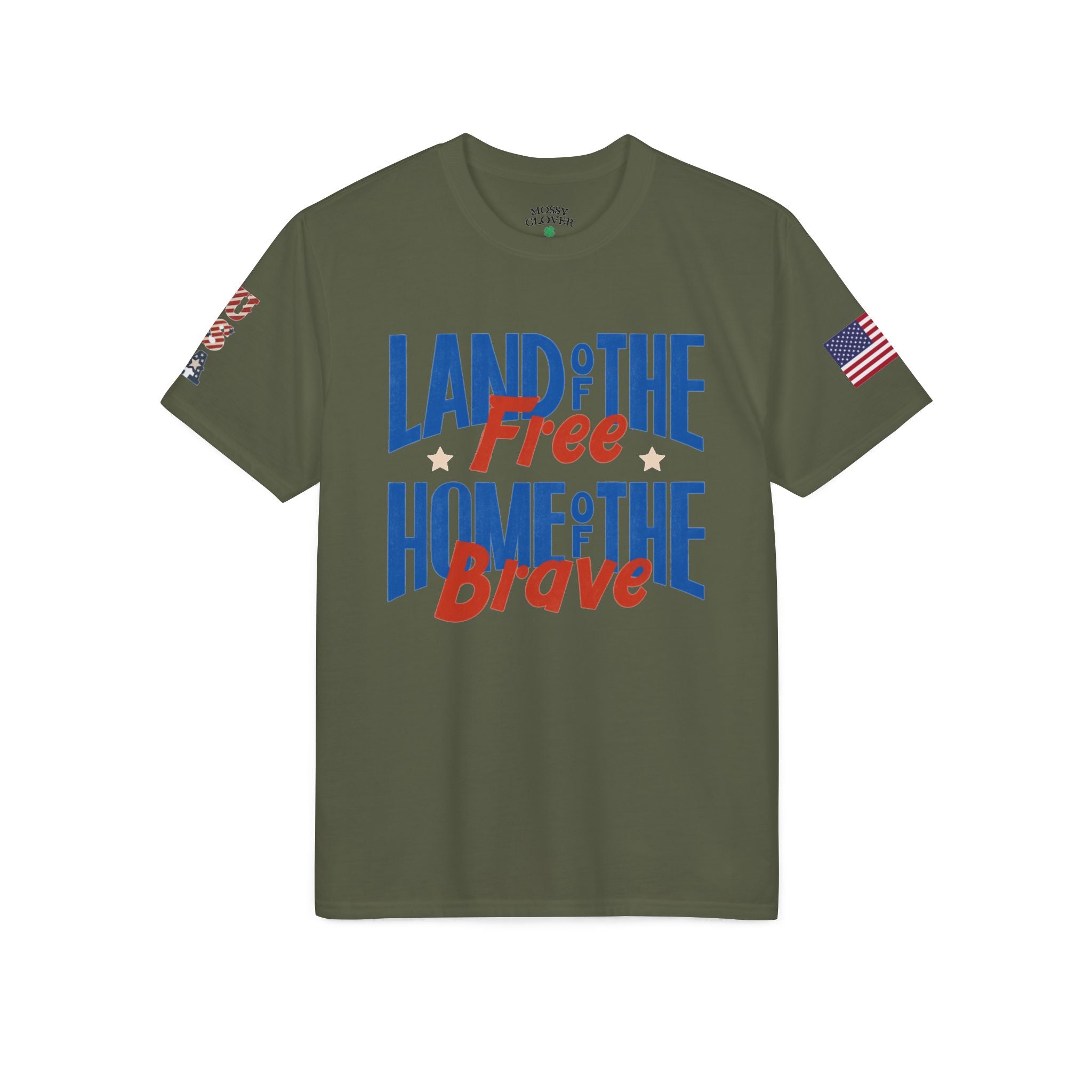 Patriotic T-Shirt — "Land of the Free, Home of the Brave" USA Flag Tee