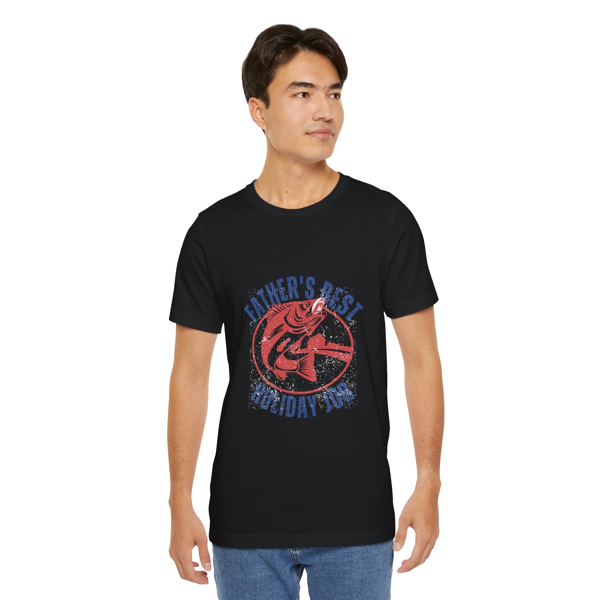 Father's Best Holiday Job T-Shirt — Vintage Fishing Dad Christmas Tee