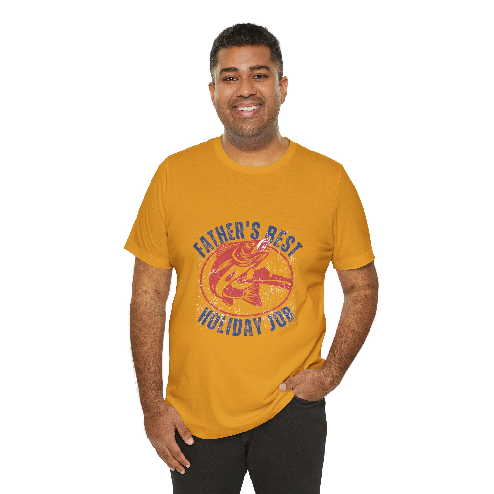 Father's Best Holiday Job T-Shirt — Vintage Fishing Dad Christmas Tee